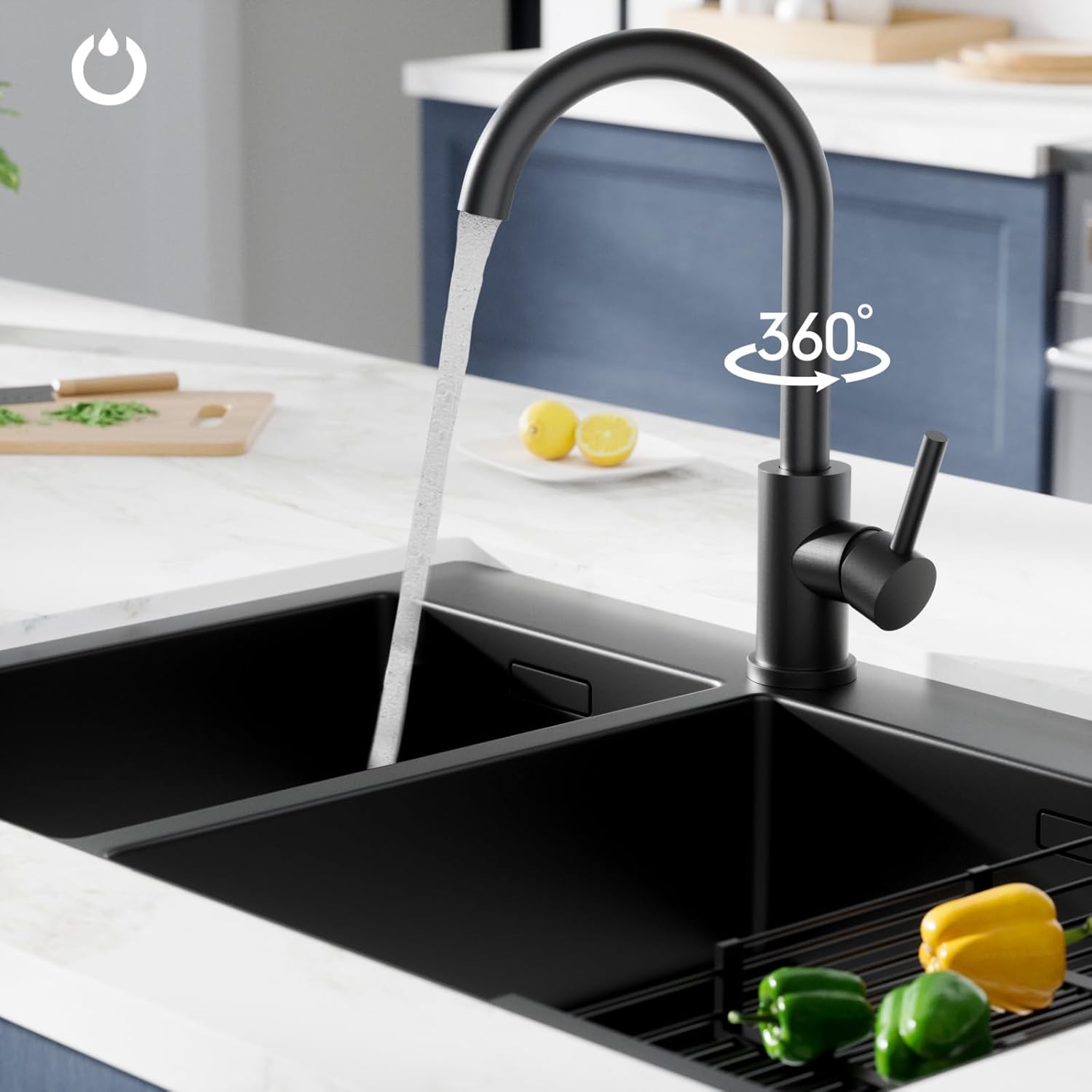 Forious Rubinetto Lavello Cucina Nero Girevole 360° - immagine 3