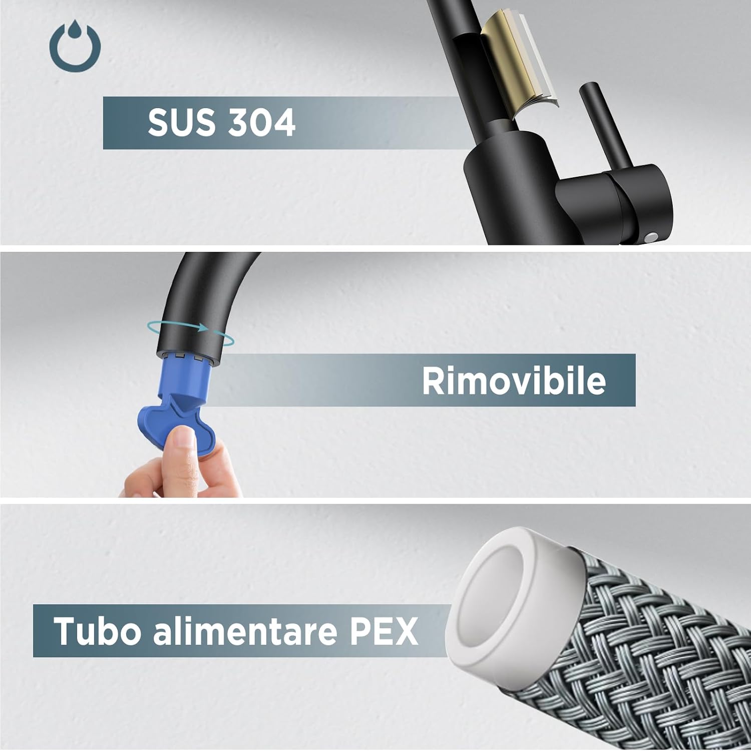 Forious Rubinetto Lavello Cucina Nero Girevole 360° - immagine 4