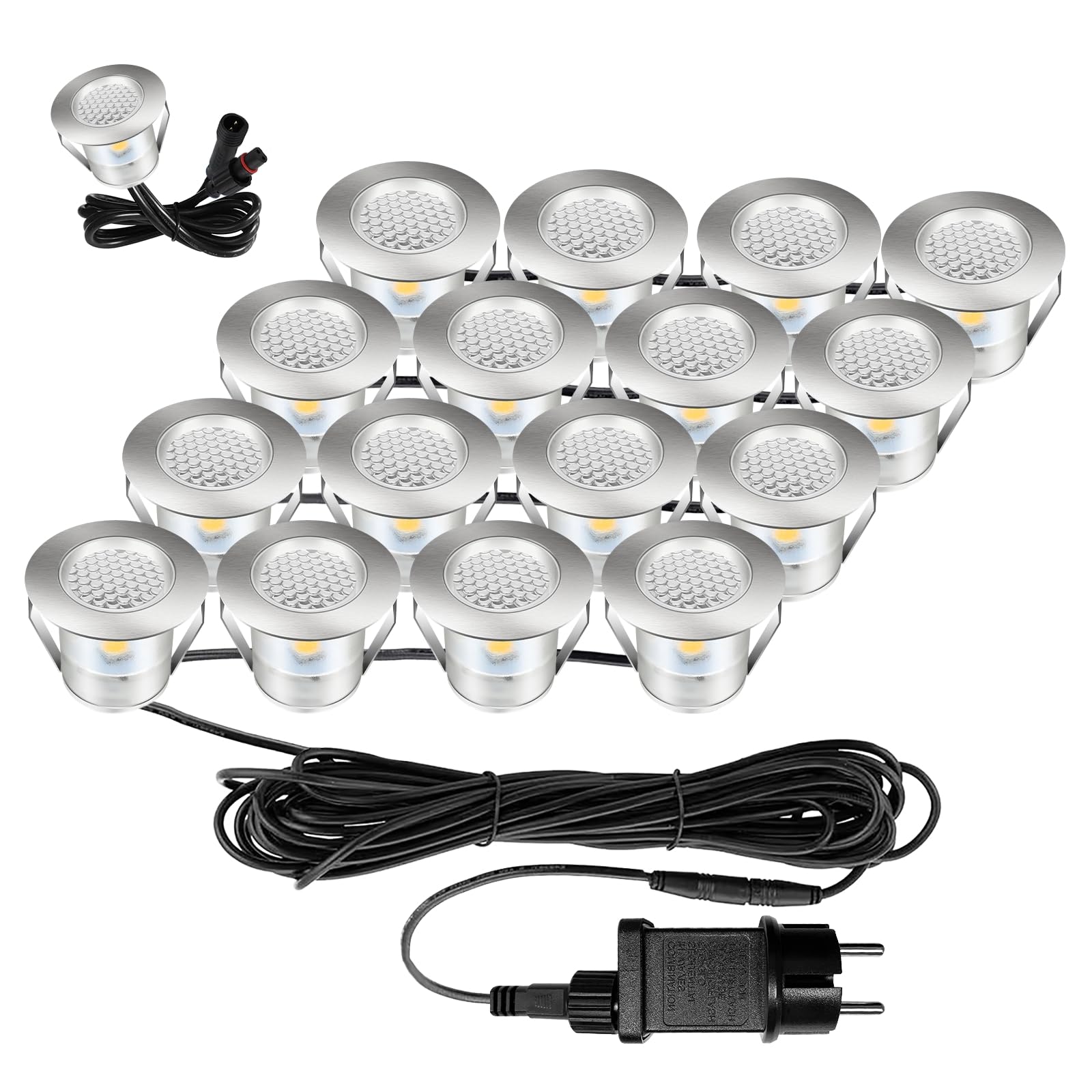 Bigzom Set 16 Faretti LED da Pavimento IP67, Colore Caldo