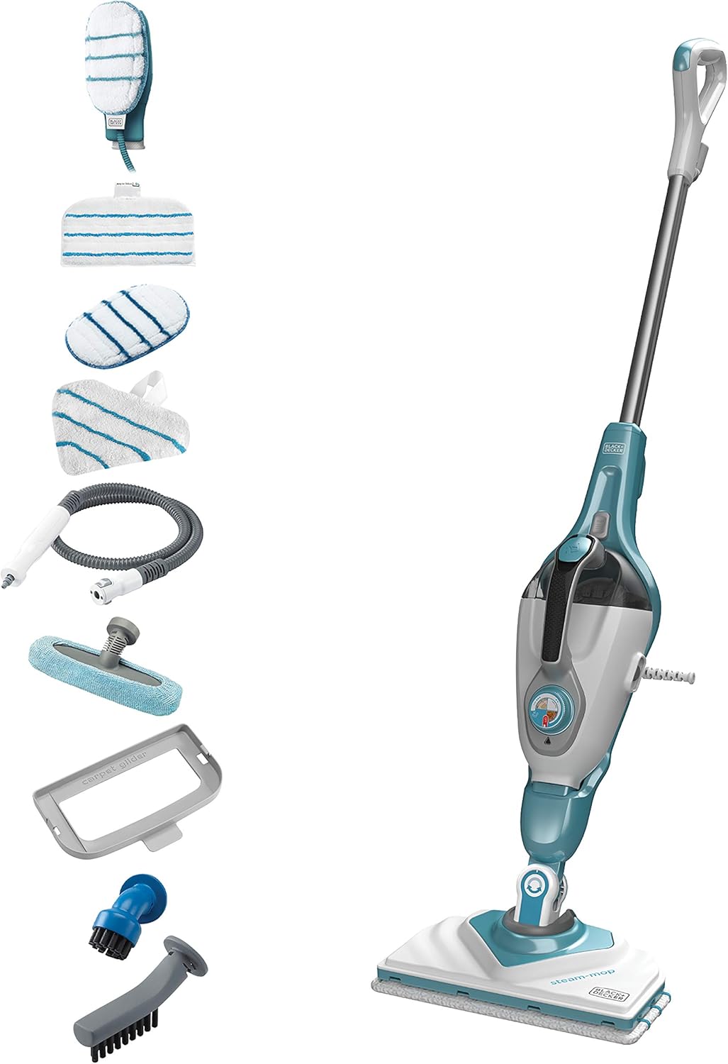 Black+decker Scopa a Vapore Steam Mop 1600W, Bianco/Azzurro