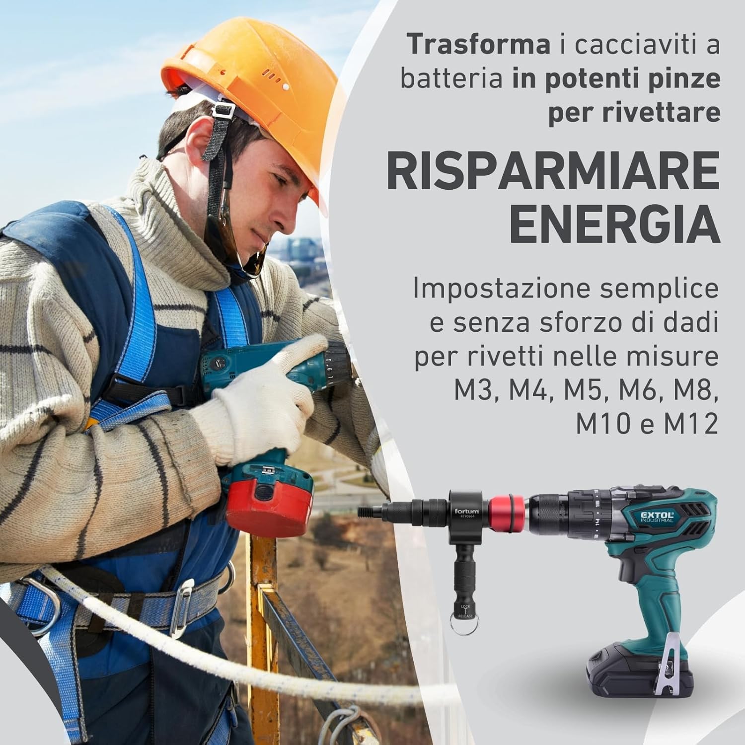 Fortum Accessorio Rivettatrice per Avvitatrice/Trapano - immagine 2