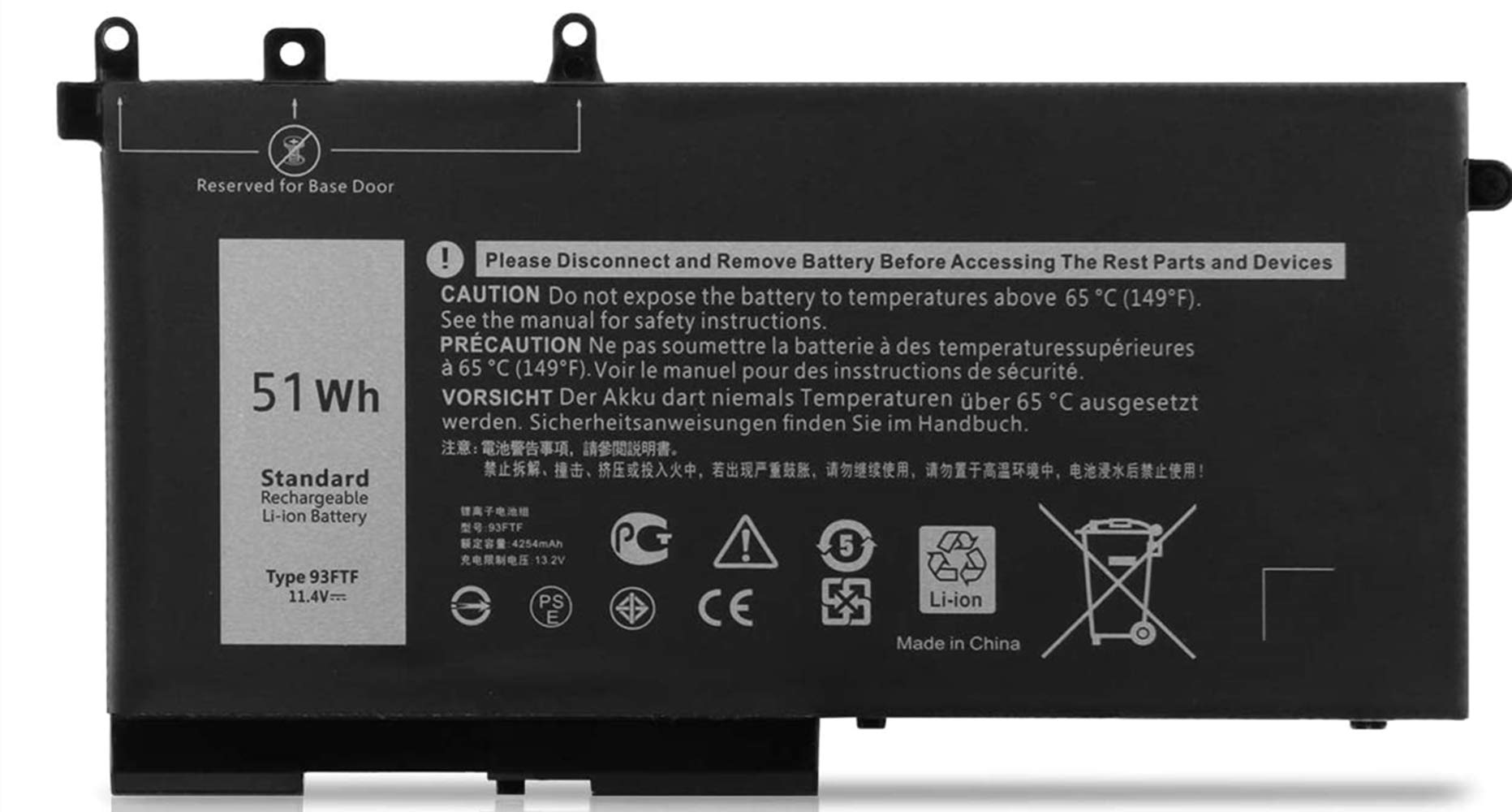 Askc Batteria Laptop 11.4V 51Wh per Dell Precision e Latitude