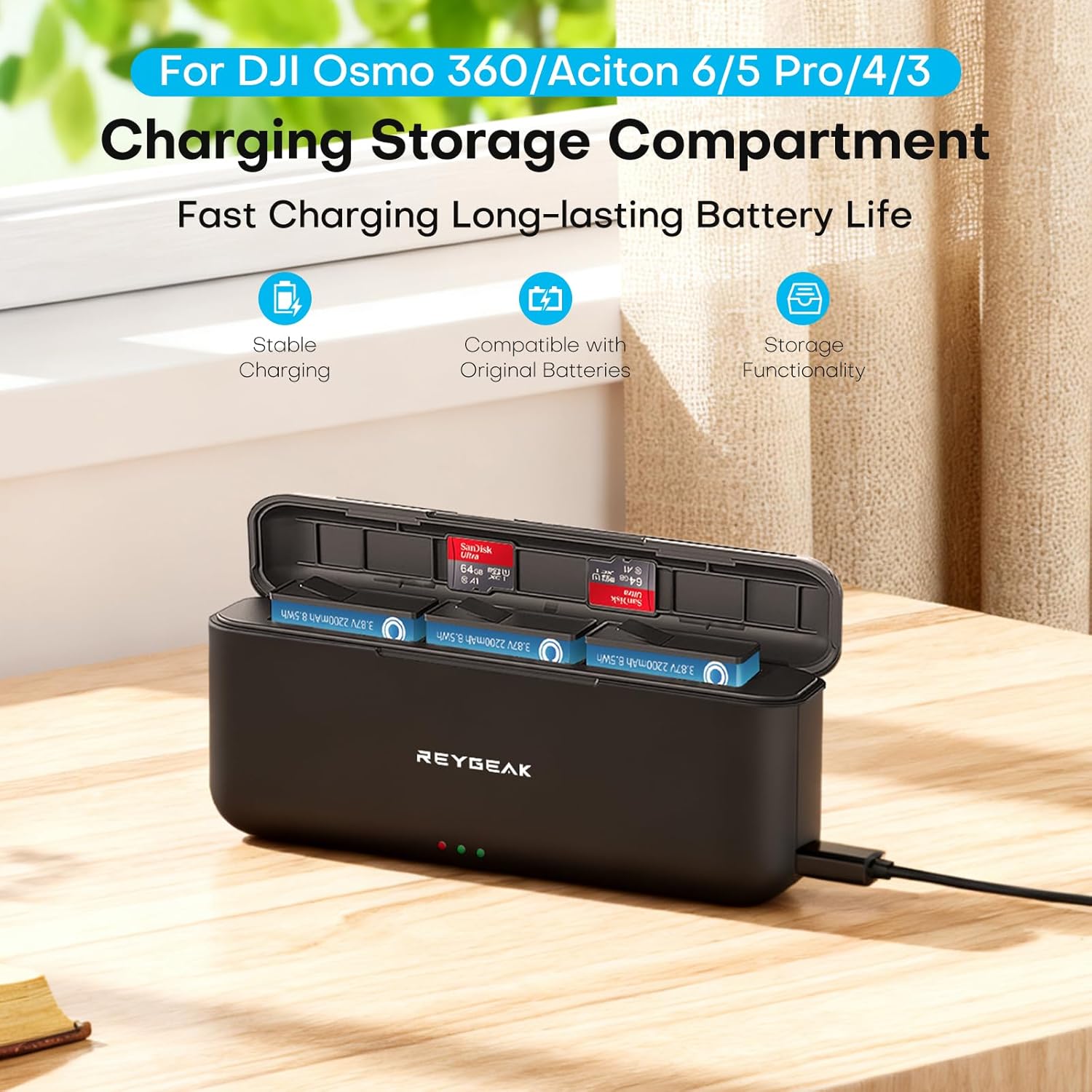 Reygeak Batteria e Caricatore per DJI Osmo Action - immagine 2