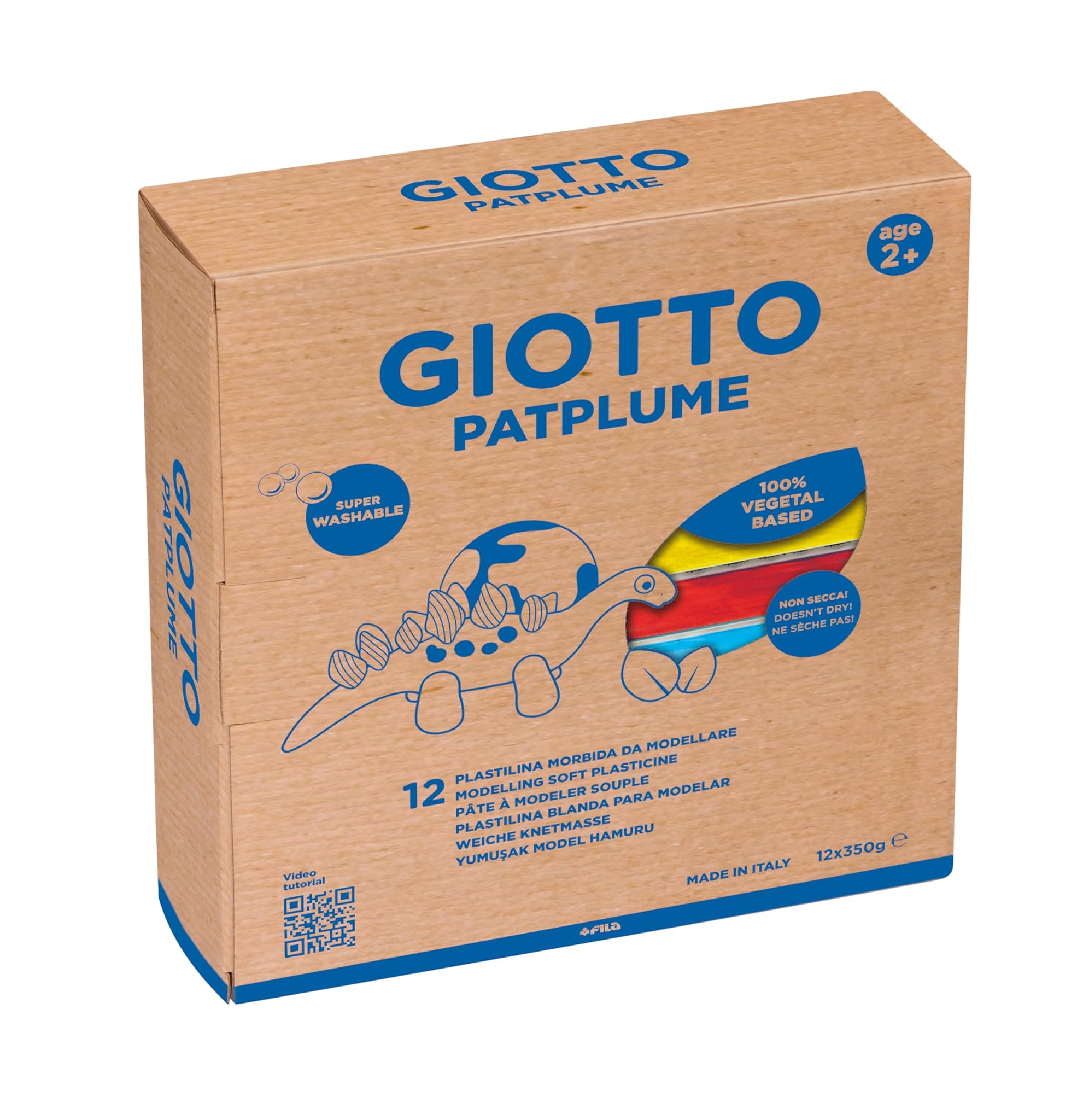 Giotto Patplume, Plastilina Vegetale, 12 x 350 g, colori assortiti