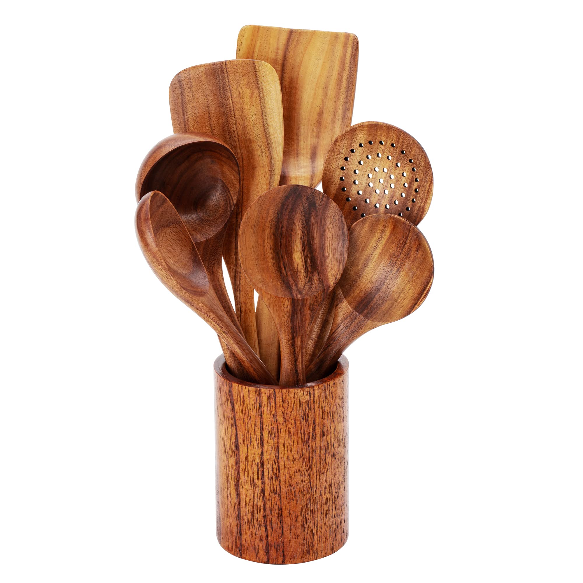 Set di 8 spatole in legno di teak naturale da cucina cucchiaio in legno