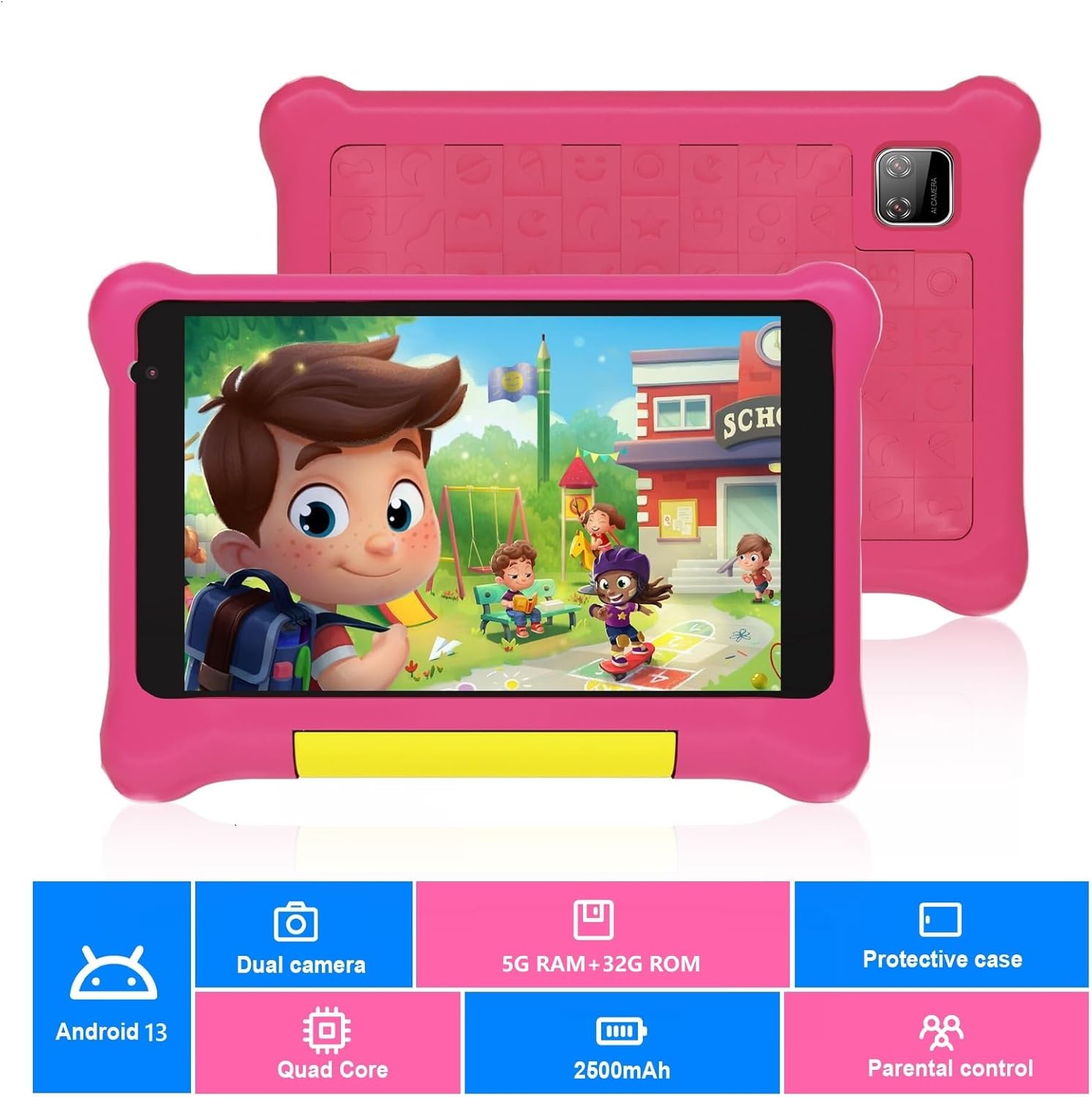 Yicty Tablet Bambini 7 Pollici Android 13, Rosa - immagine 2