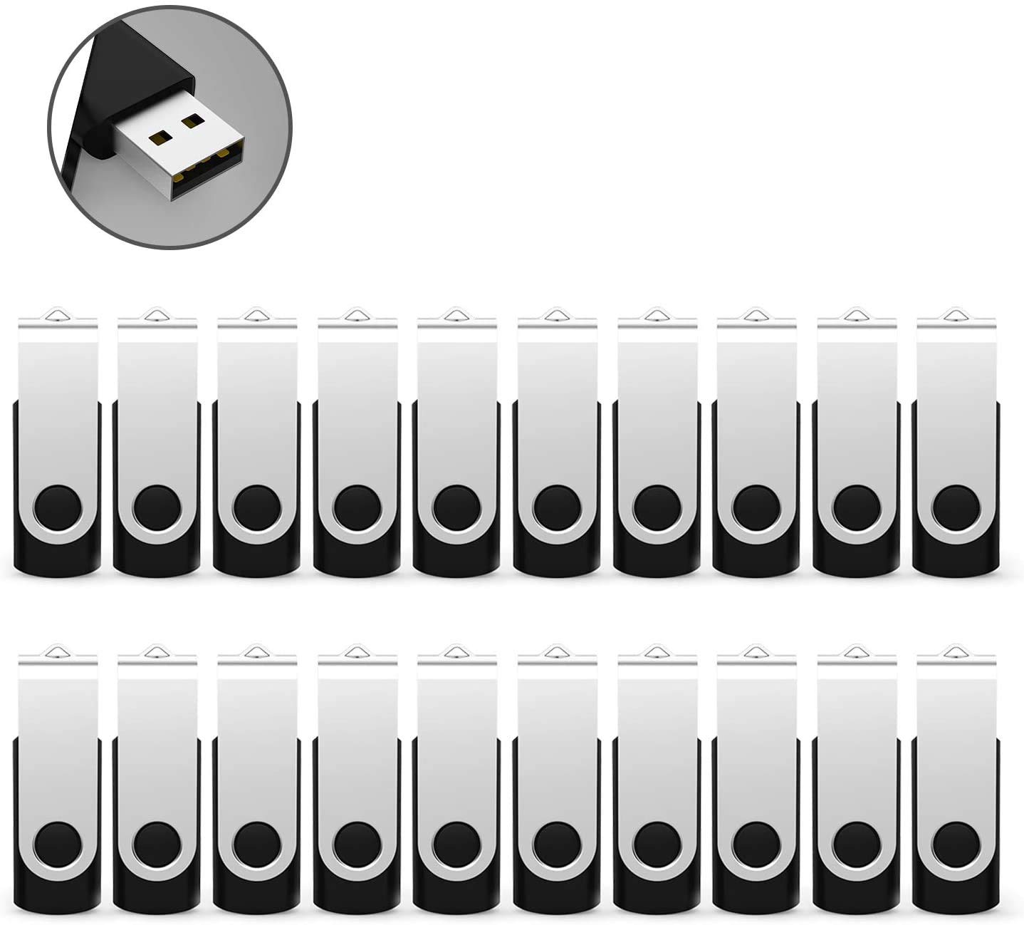 Pendrive USB 2.0 1 GB - Set da 20 Pezzi, Nero