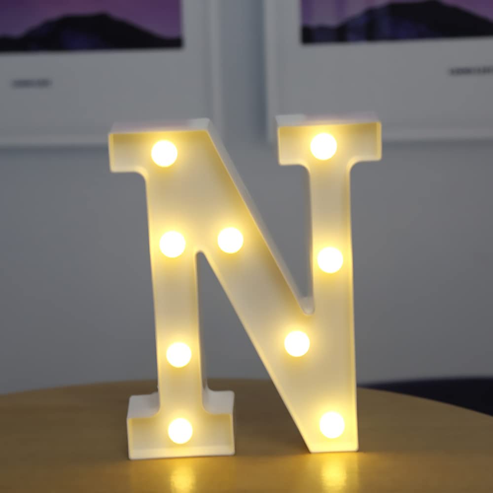 Lettere Luminose a Forma di Simbolo a LED, lampade da Tavolo con tendone in plastica con Alfabeto,Festa di Compleanno per Matrimoni Tutti i Giorni Decorazioni da Appendere a Parete a casa-N