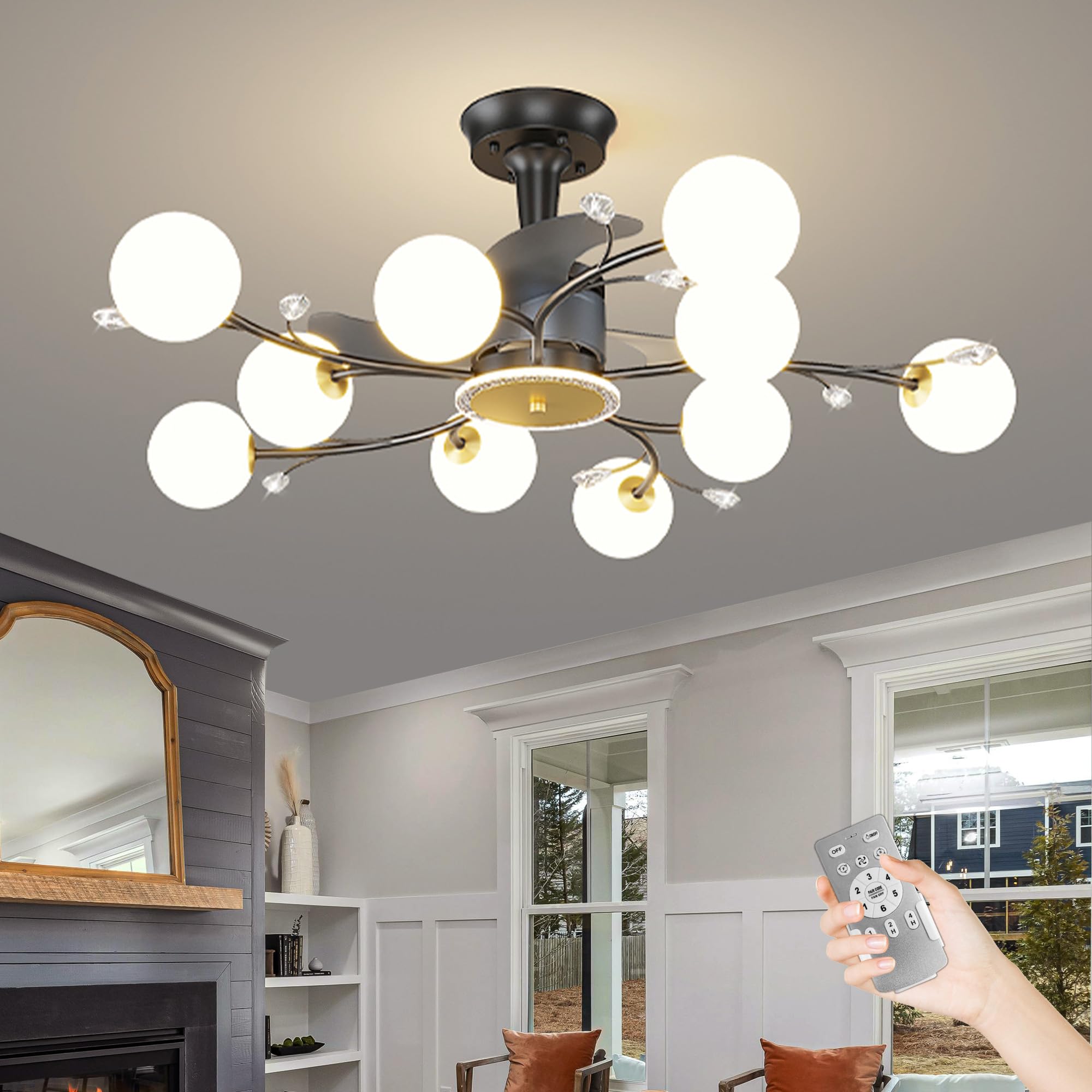 Depuley Ventilatore nero a 10 luci con luci e remoti