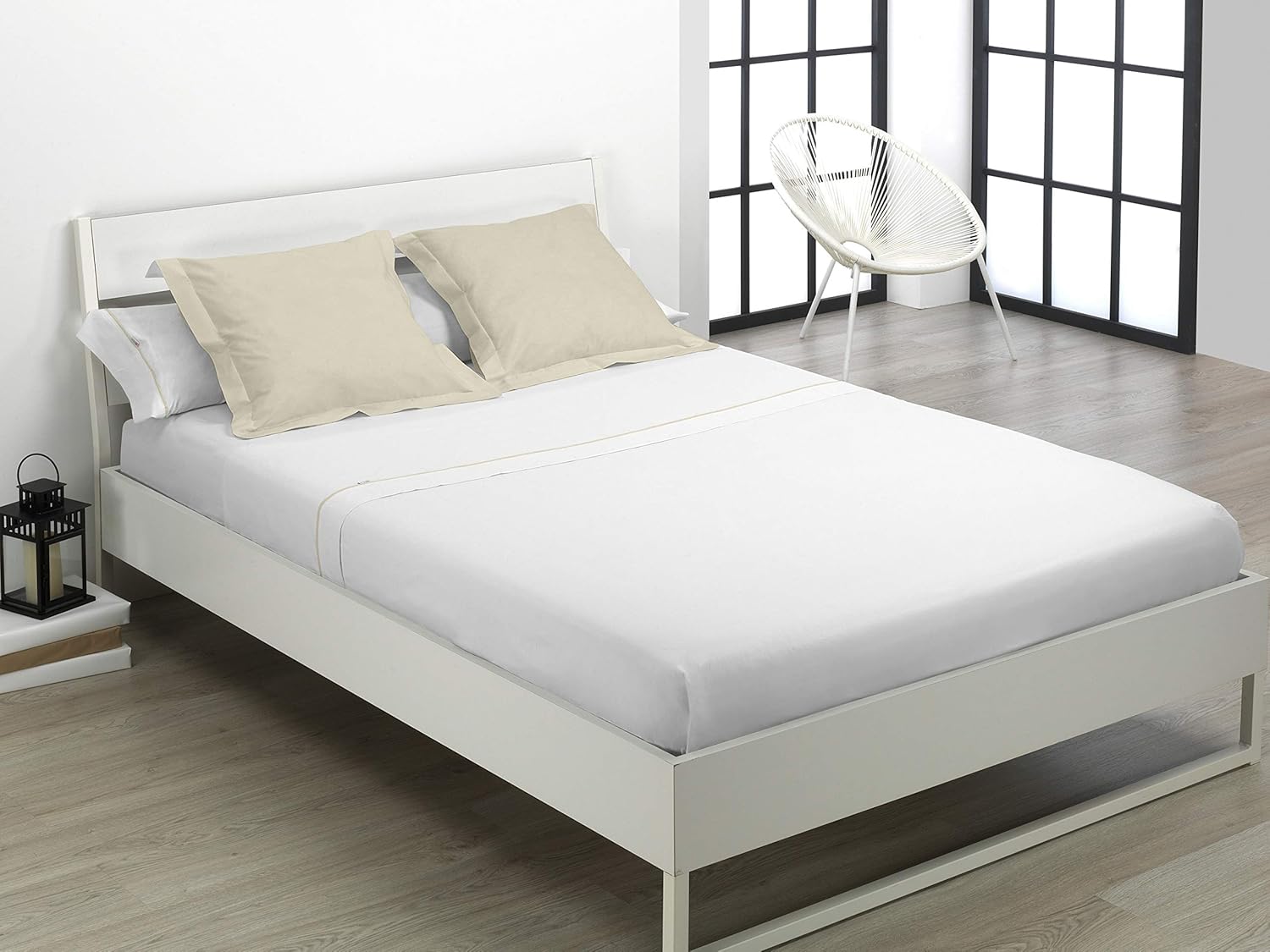 Juego de Sábanas Blancas 100% Algodón para Cama 150 - immagine 4