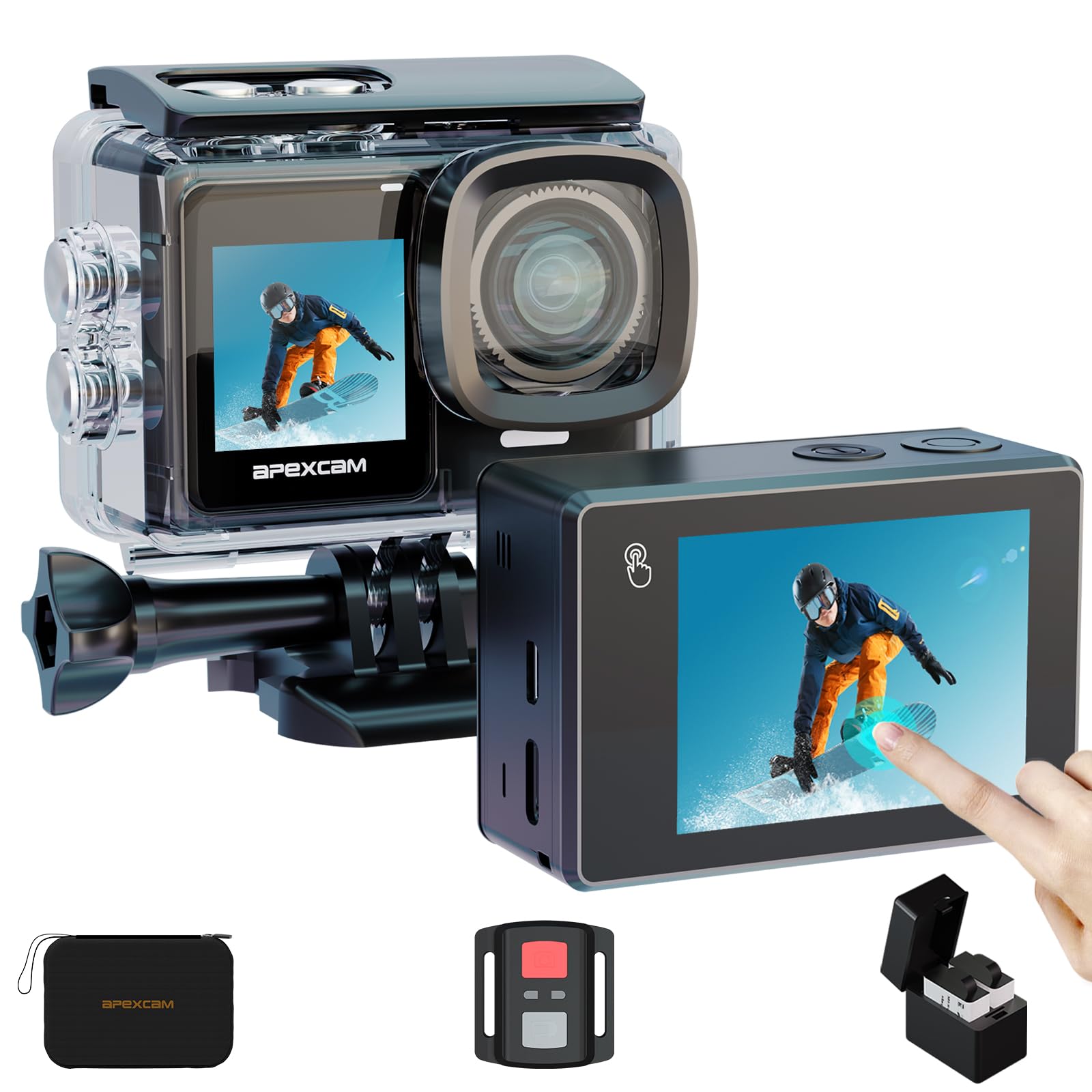 Apexcam 4K 30FPS 20MP Action Cam Doppia Schermo