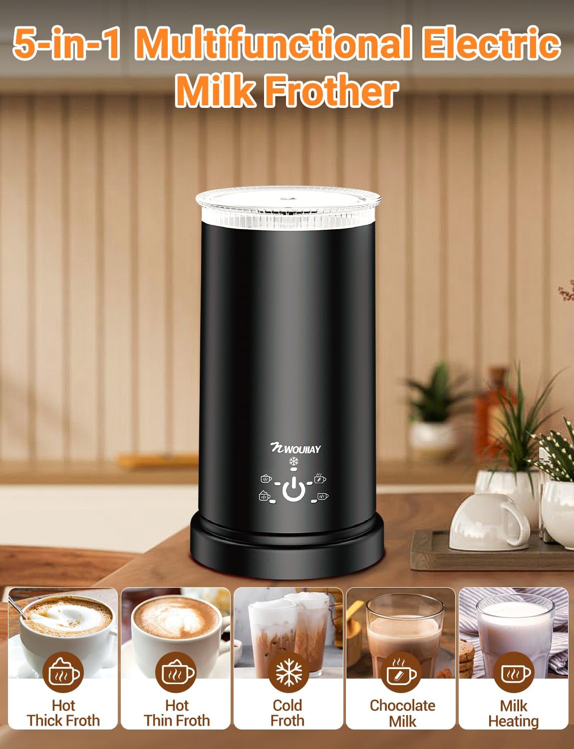 Montalatte Elettrico 5 in 1 - Cappuccinatore 600W 350ML - immagine 2