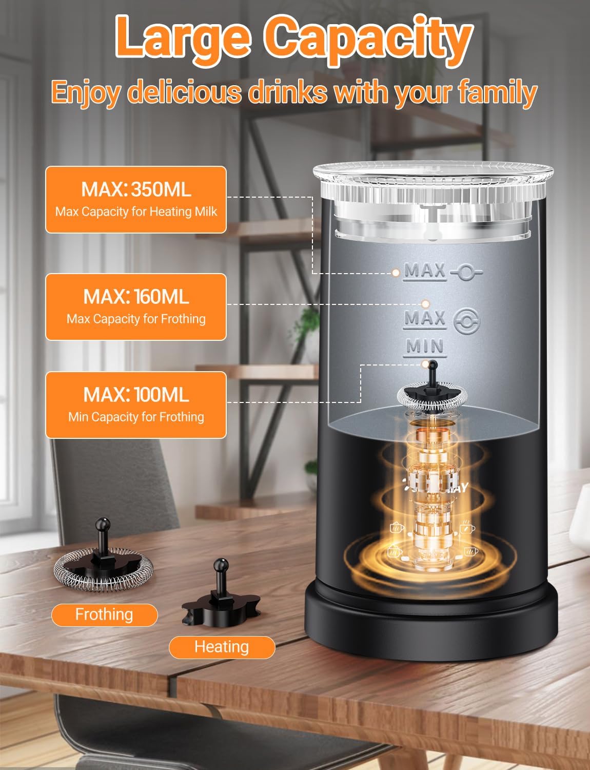 Montalatte Elettrico 5 in 1 - Cappuccinatore 600W 350ML - immagine 5