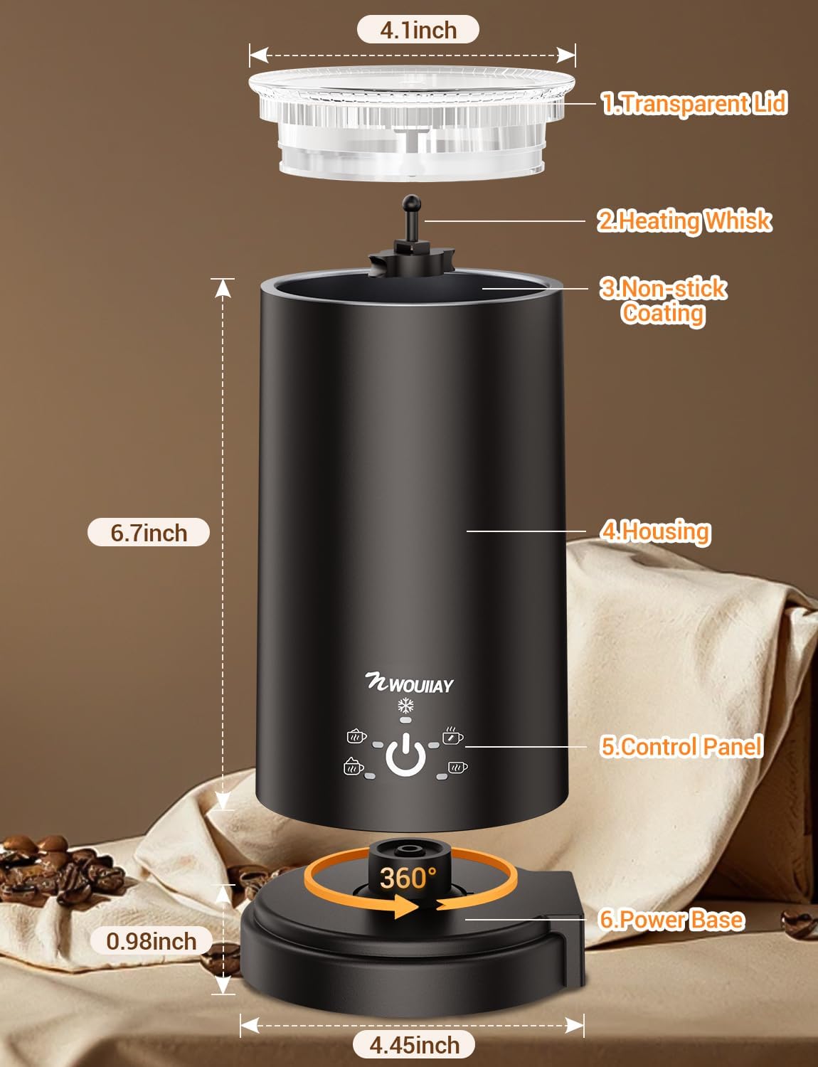 Montalatte Elettrico 5 in 1 - Cappuccinatore 600W 350ML - immagine 8