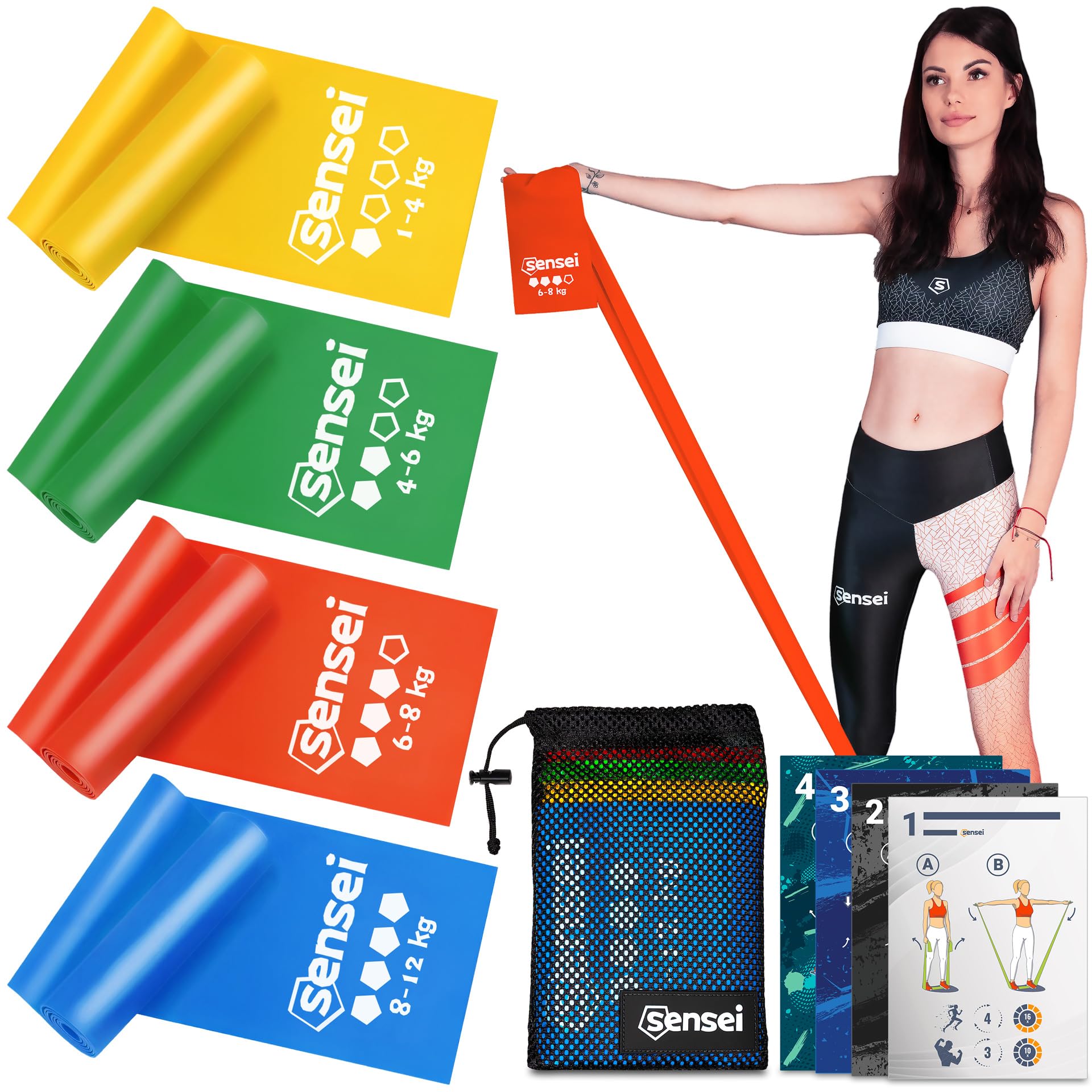 Sensei® Set Fasce Elastiche Fitness 2m