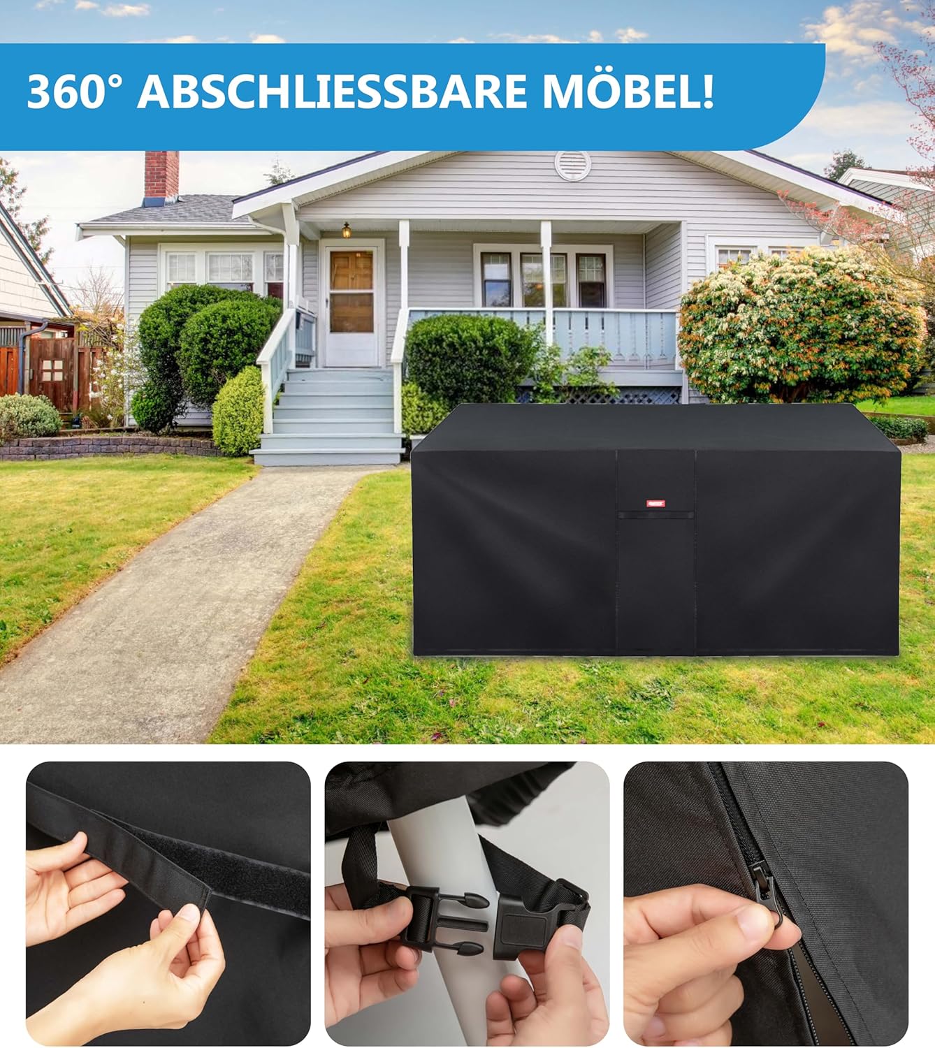 Telo di copertura per mobili da giardino Oxford 600D, impermeabile, anti UV, protezione per mobili da giardino, 215 x 135 x 75 cm, adatto per mobili da giardino, per il tempo libero - immagine 7