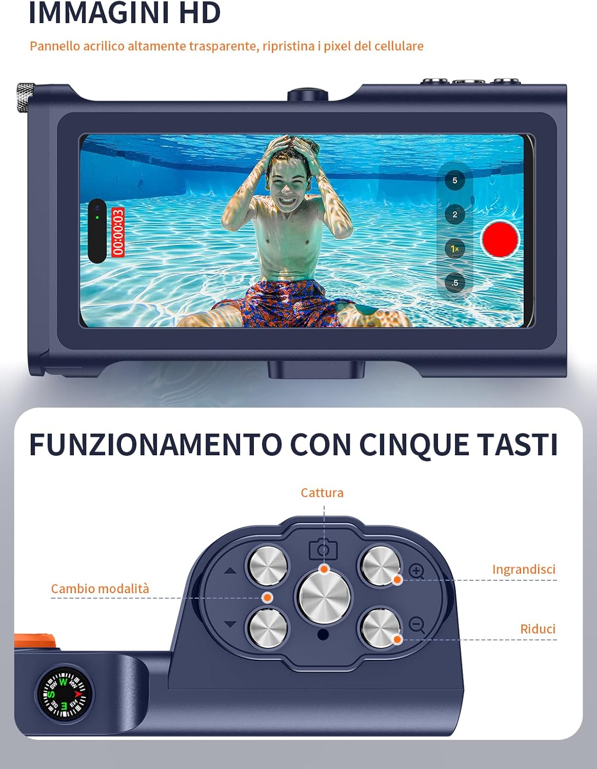 Lanhiem Custodia Impermeabile Subacquea IP68 15M, Blu - immagine 4