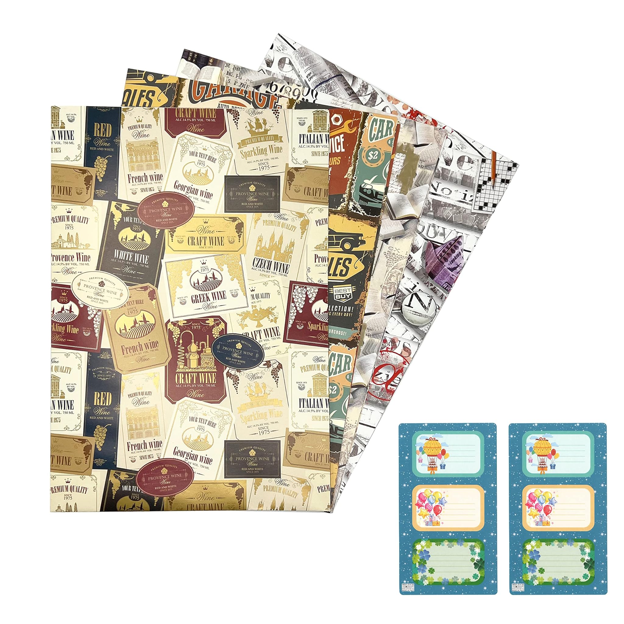 ARKRAFT Carta da regalo 4 fogli XXL include 6 stickers uomo festa papa(F4 02)