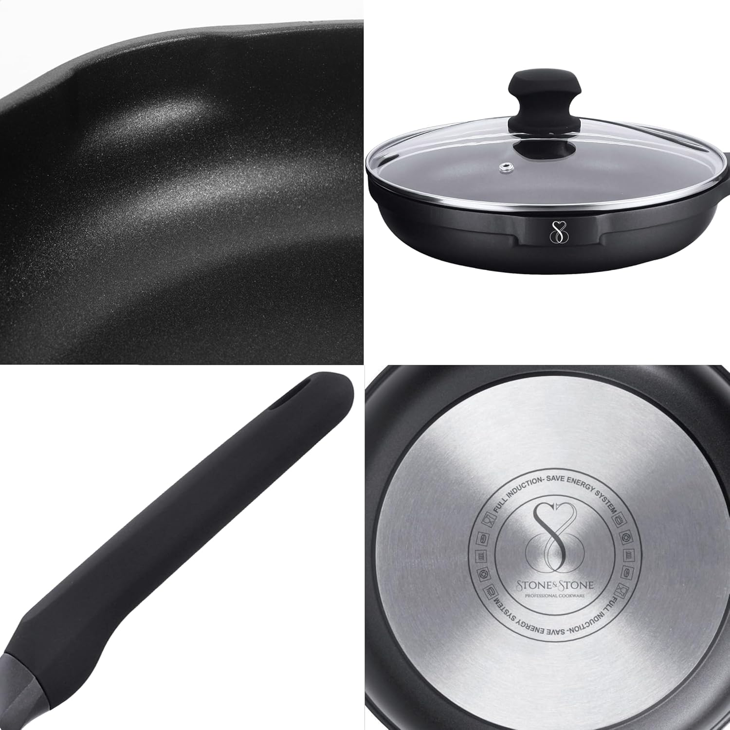 Stone&stone Padella Antiaderente 28cm Induzione con Coperchio - immagine 4