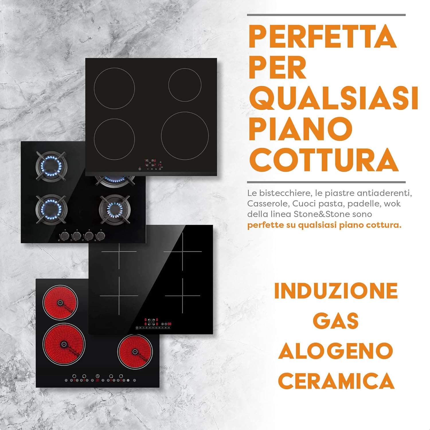 Stone&stone Padella Antiaderente 28cm Induzione con Coperchio - immagine 5