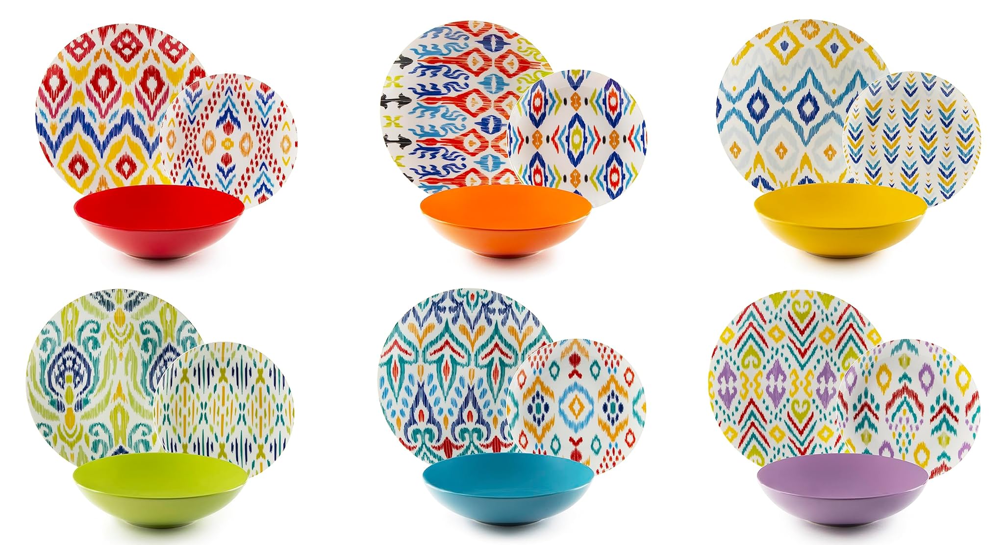 Excelsa Ikat Servizio Piatti 18 Pezzi, Multicolore