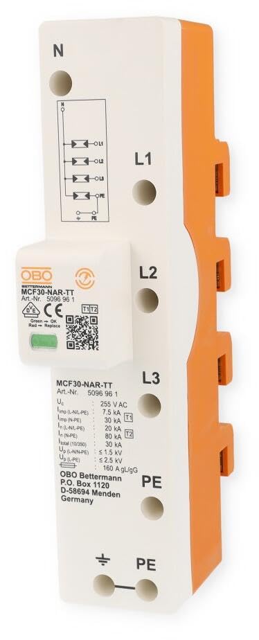 OBO-BETTERMANN 5096961 Descargdr. 1+2 fijación barra 3 polo con NPE