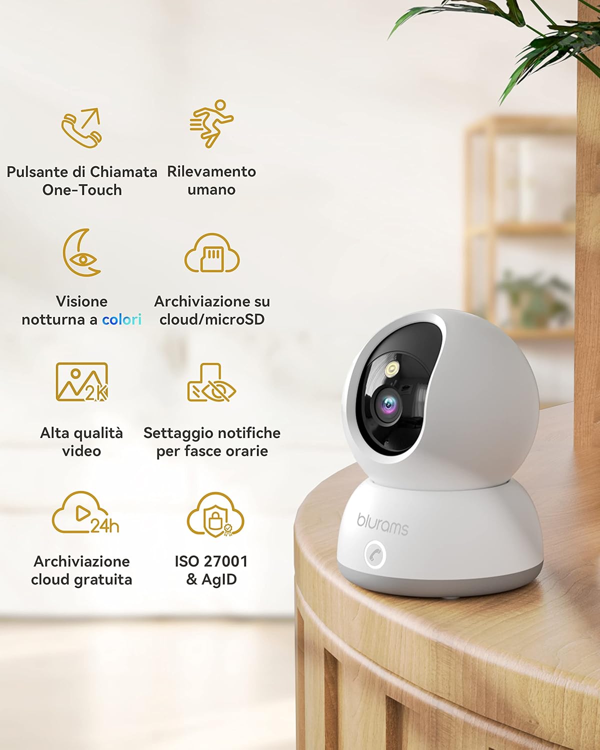 Blurams Telecamera Wifi Interna 2K 360° - immagine 2