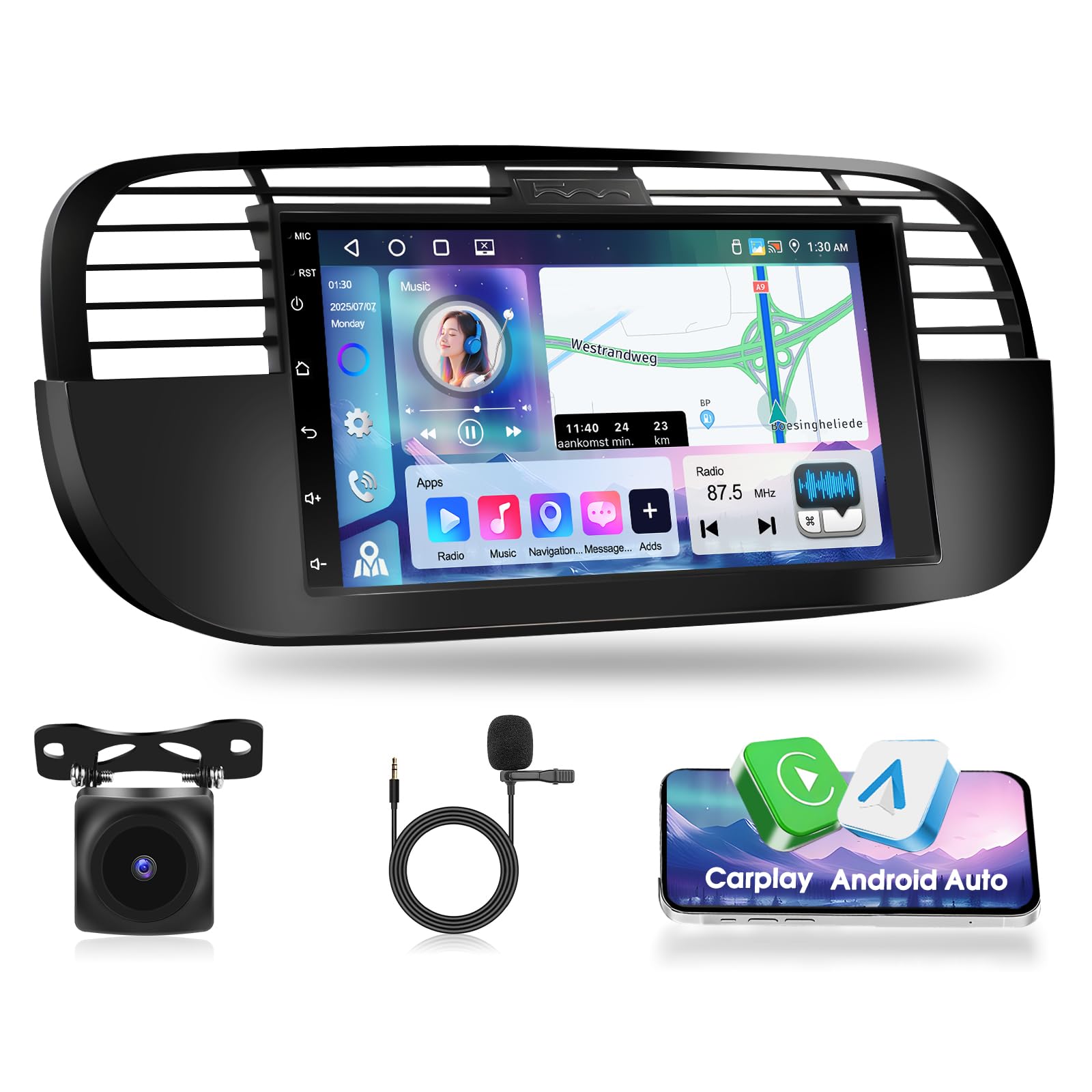 Autoradio Android Motorsi 4G+64G per Fiat 500 (2007-2015)