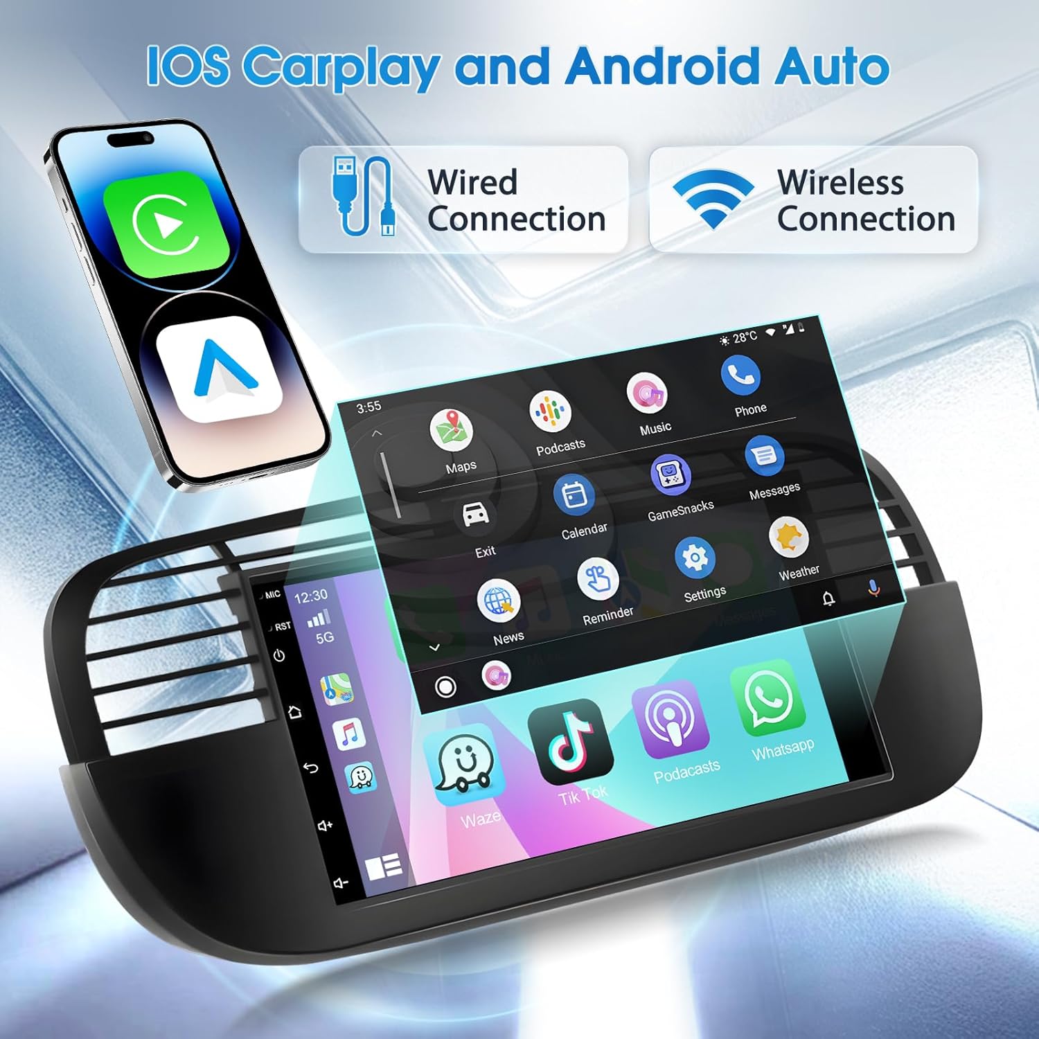 Autoradio Android Motorsi 4G+64G per Fiat 500 (2007-2015) - immagine 2