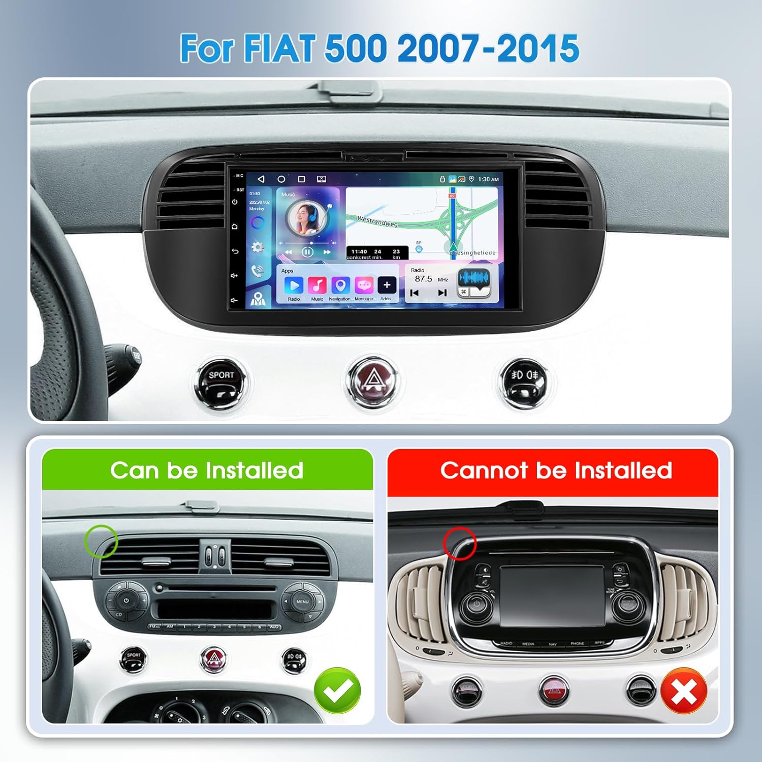 Autoradio Android Motorsi 4G+64G per Fiat 500 (2007-2015) - immagine 6