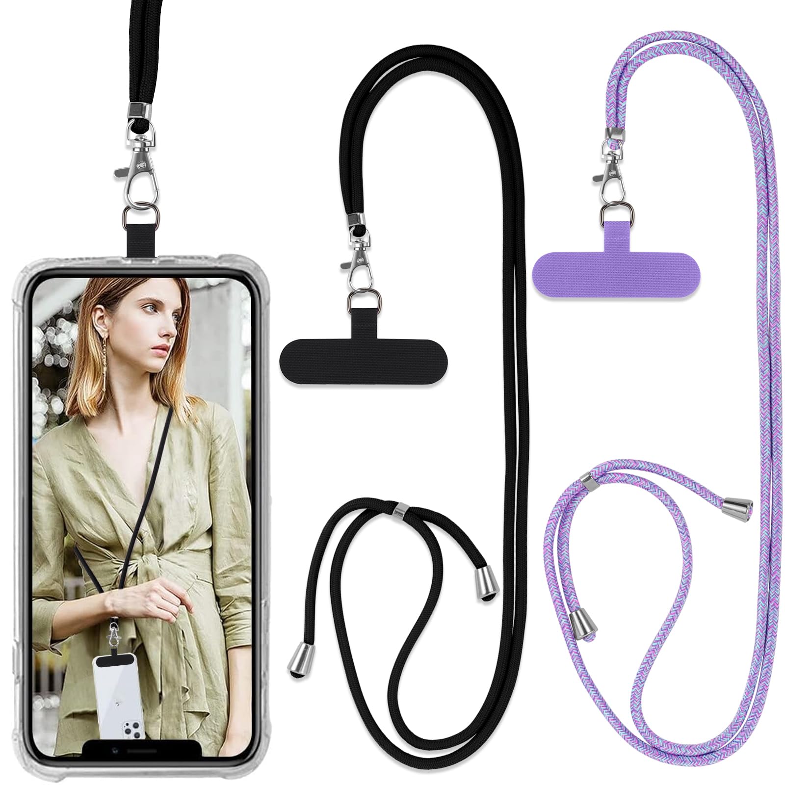 Vauki 2 Pezzi Cordino Universale per Cellulare, Nero+Viola