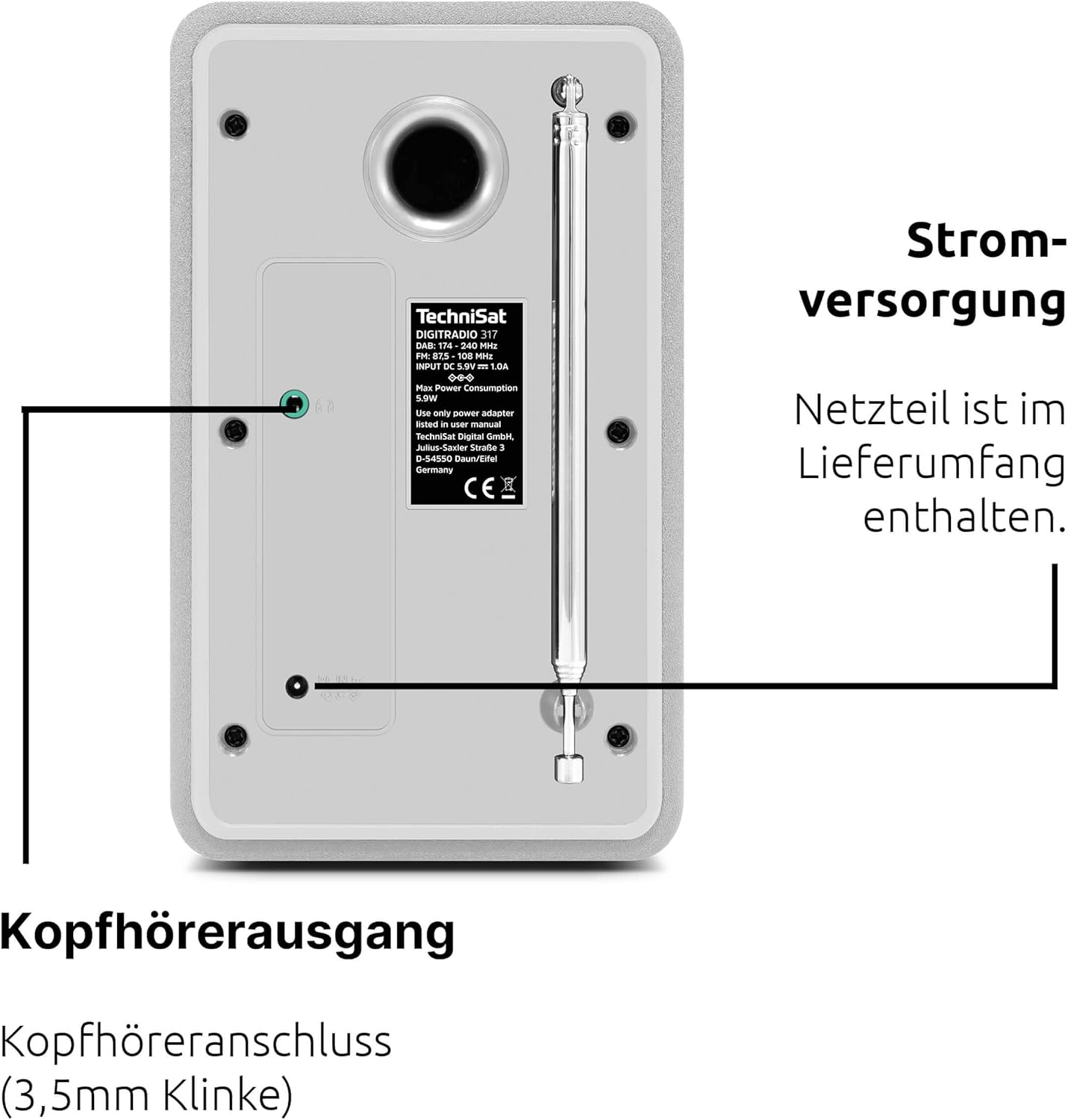 Technisat DIGITRADIO 317 - Radio DAB+ FM 3 Watt, Bianco - immagine 2