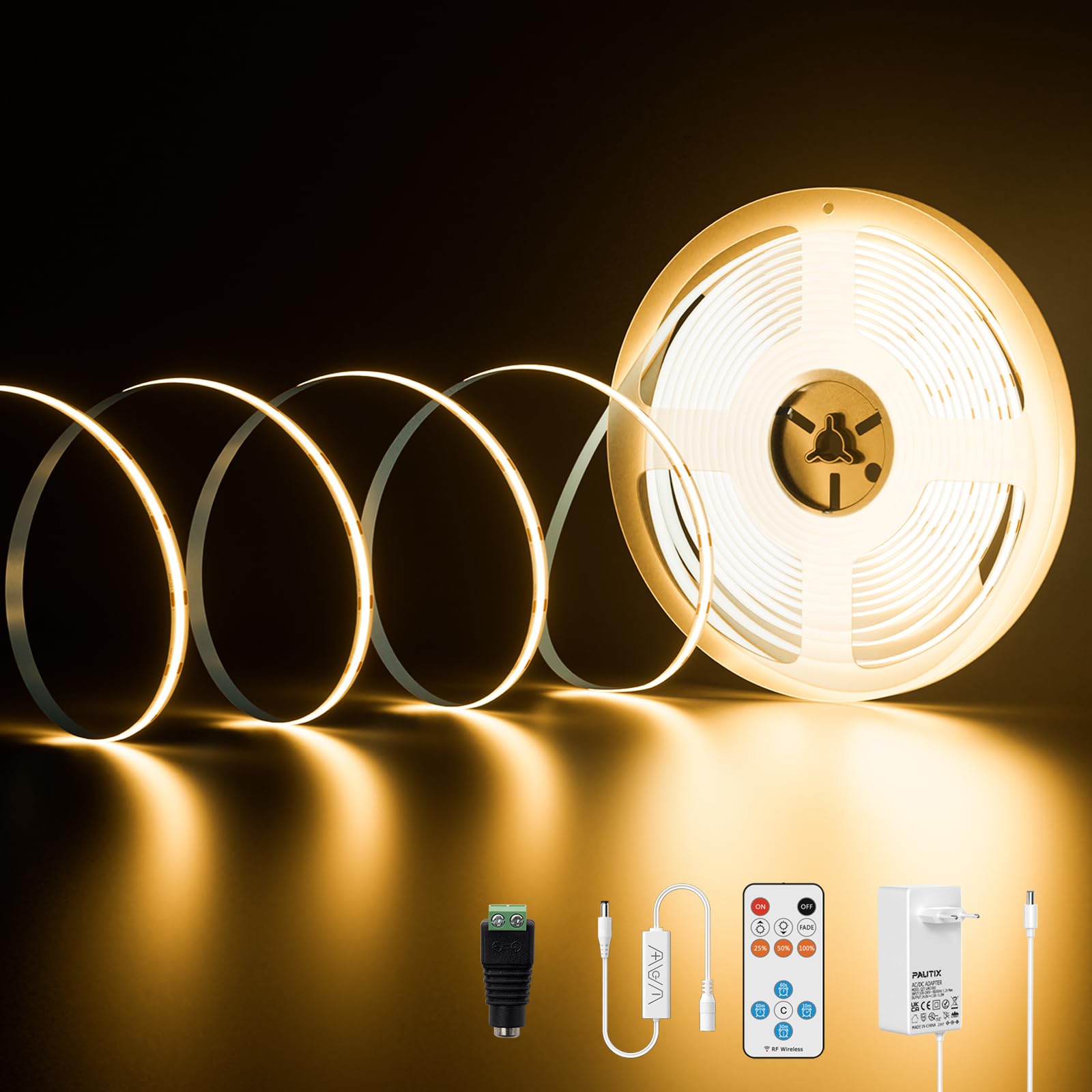 Pautix Kit Striscia LED COB 10M Bianca Calda 2700K