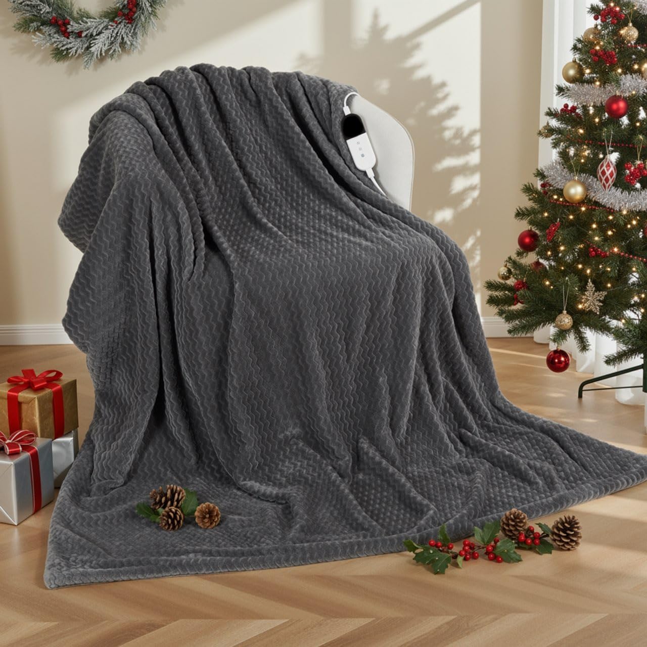Coperta Elettrica 130x180cm con 6 Livelli di Calore, Grigio - immagine 1