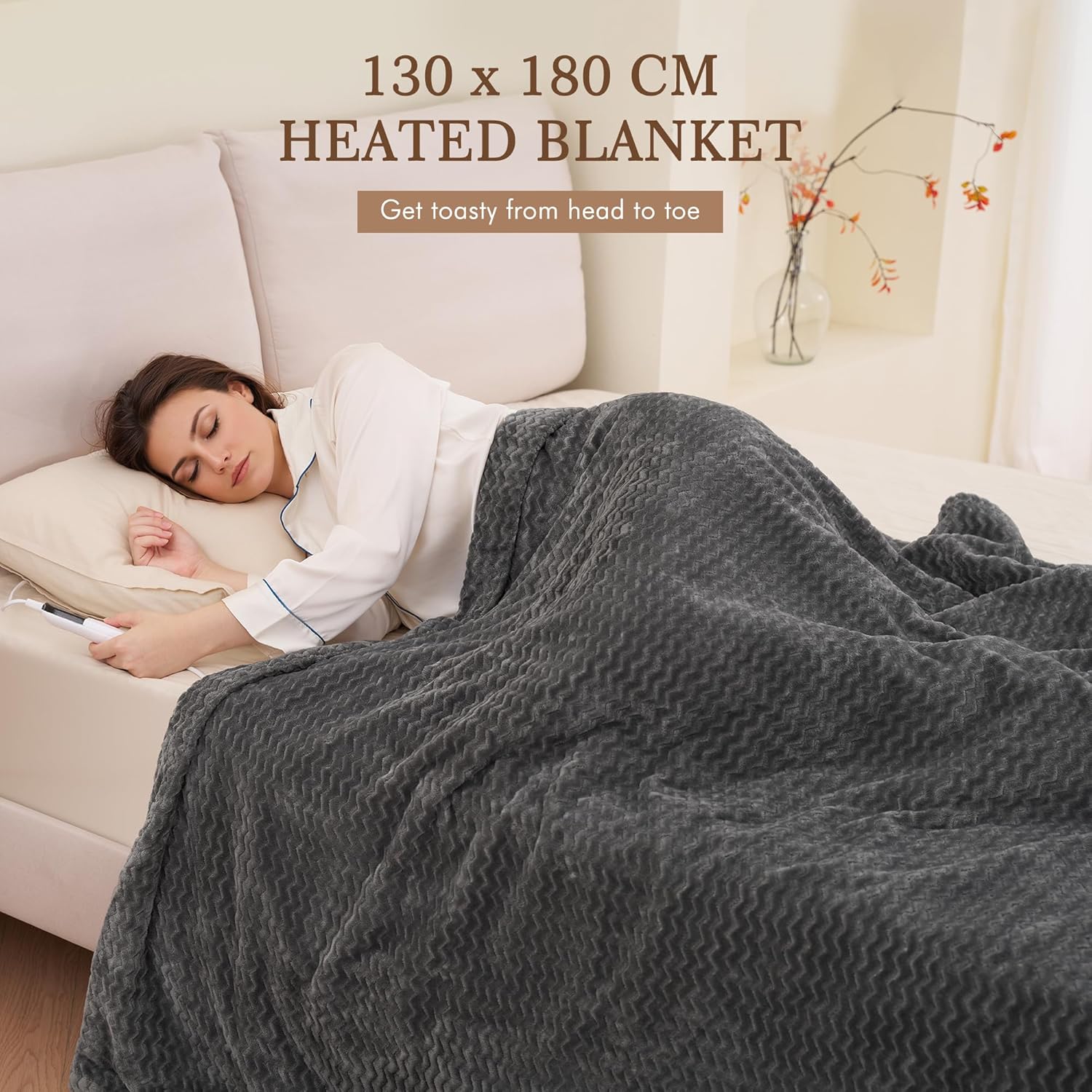 Coperta Elettrica 130x180cm con 6 Livelli di Calore, Grigio - immagine 5