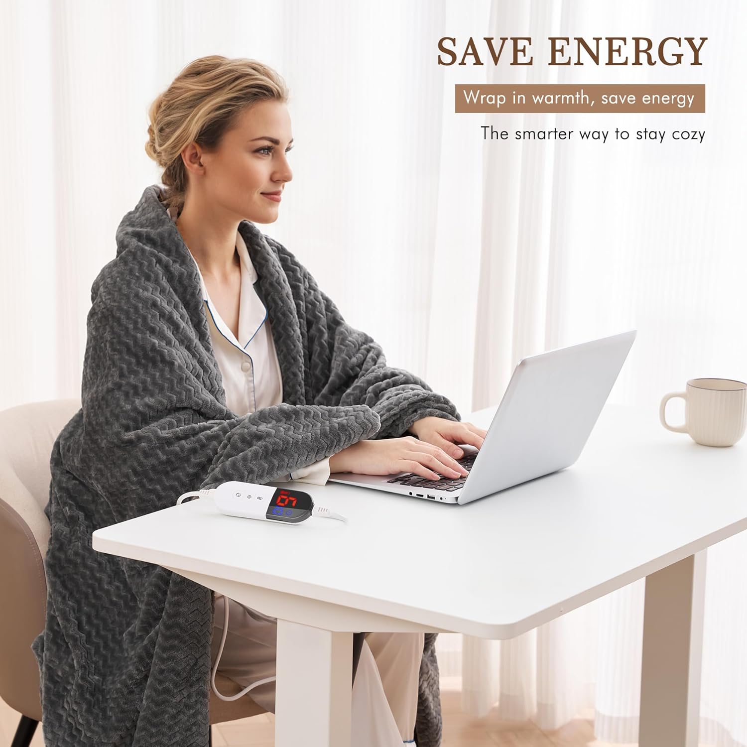 Coperta Elettrica 130x180cm con 6 Livelli di Calore, Grigio - immagine 7