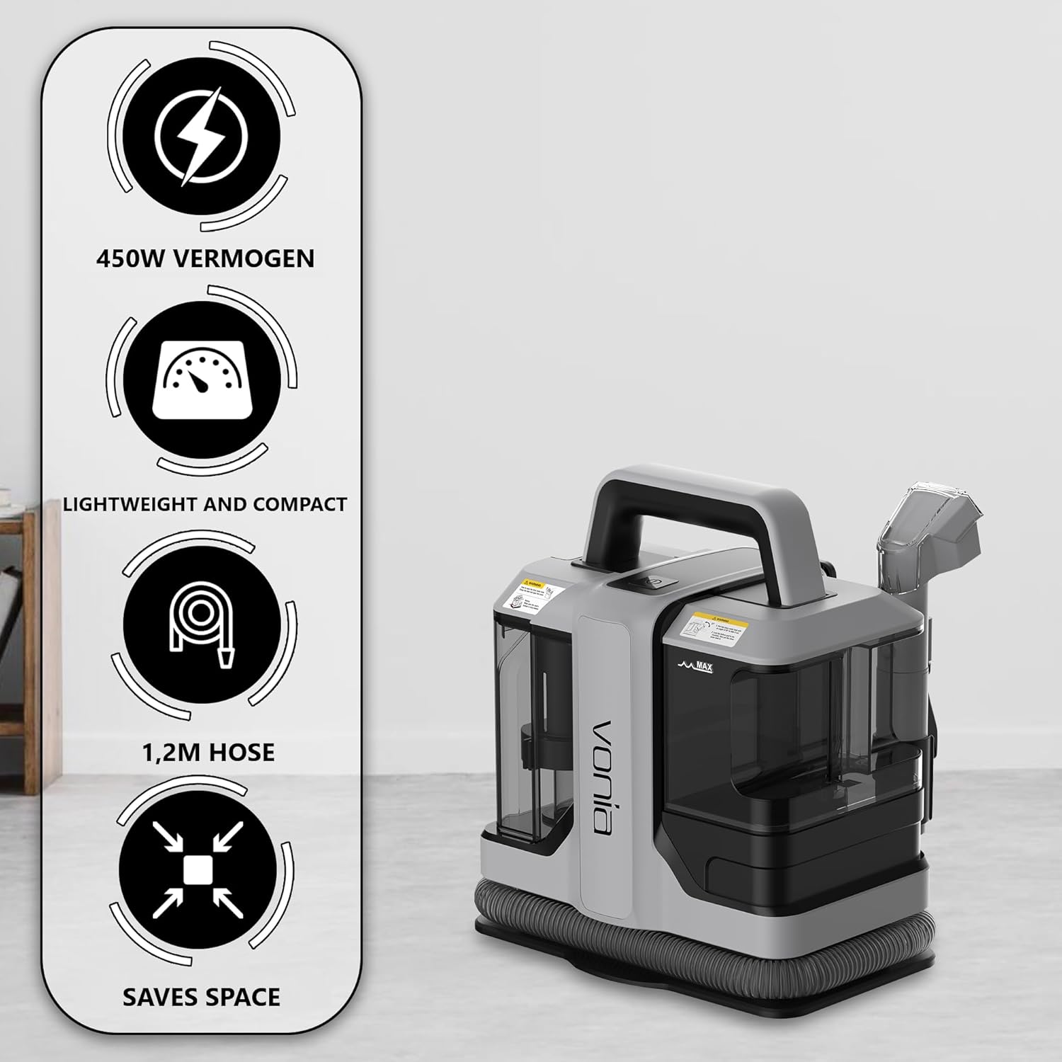 Vonia Lavatappeti Portatile 450W, Grigio - immagine 2