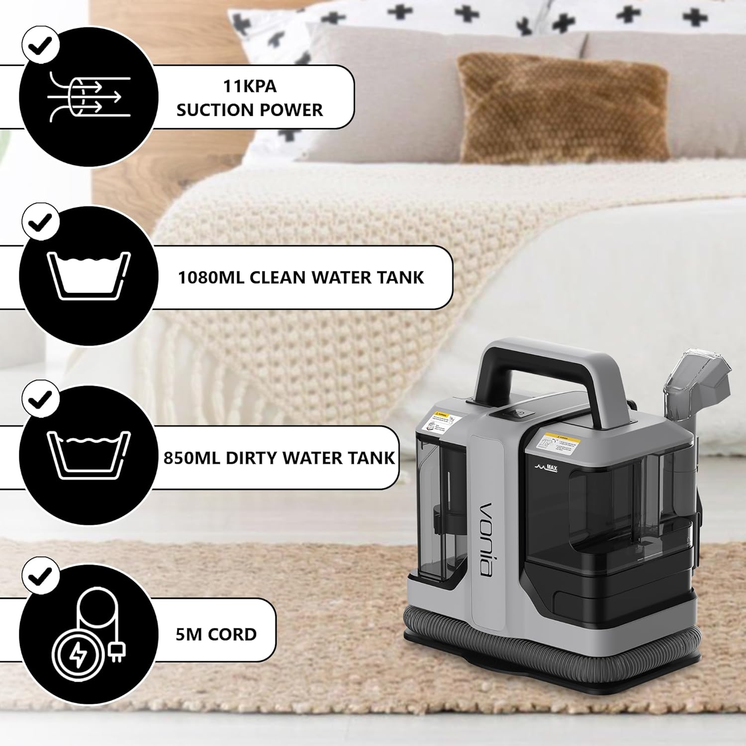 Vonia Lavatappeti Portatile 450W, Grigio - immagine 3