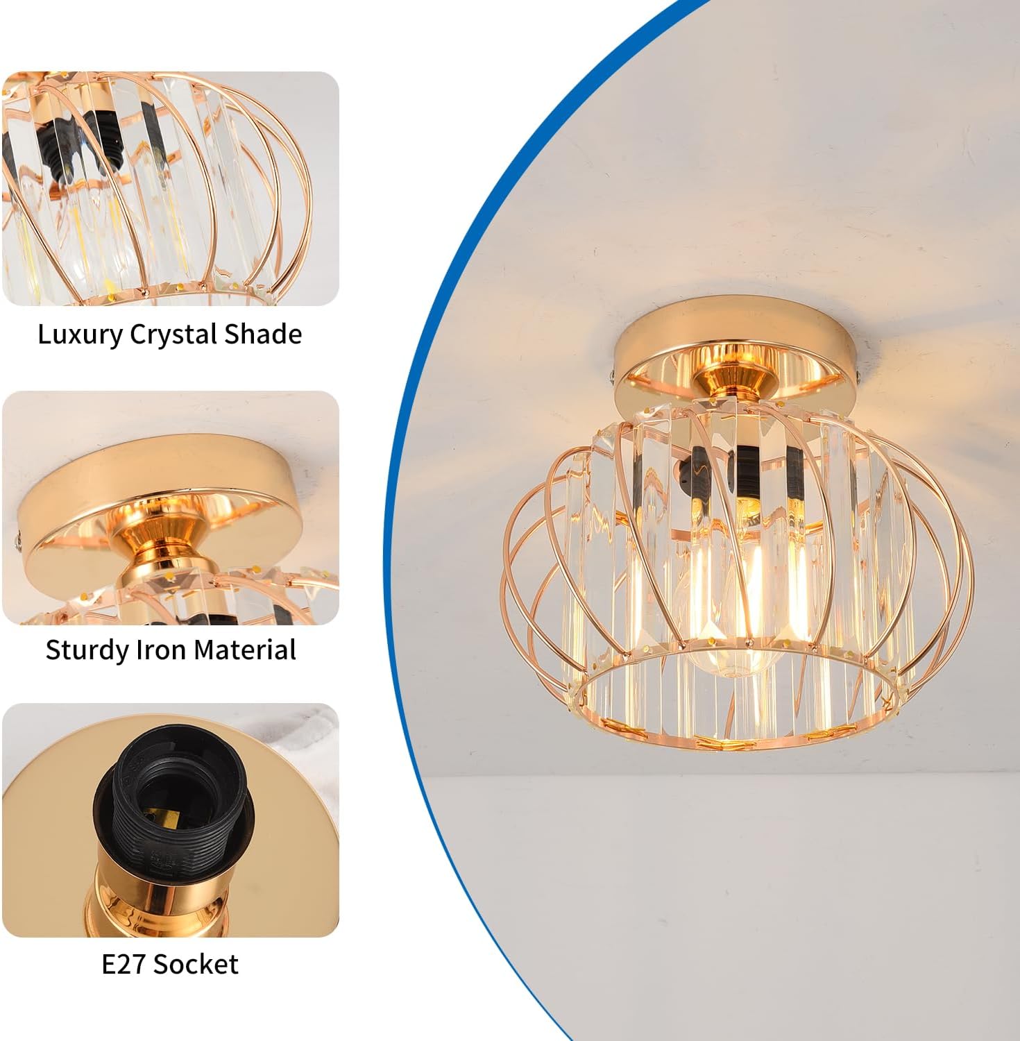 Anwio Lampada da Soffitto Cristallo E27 22.5 CM - immagine 4