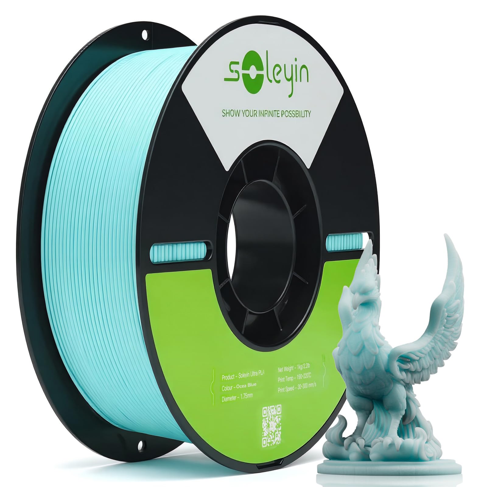 Creality Soleyin Ultra Filamento PLA 1.75mm Blu per Stampante 3D, Velocità 300mm/s, Precisione +/-0.02mm, Raffreddamento Rapido, Bobina 1kg, per Serie Ender K1, K1C, K2 Pro/Plus