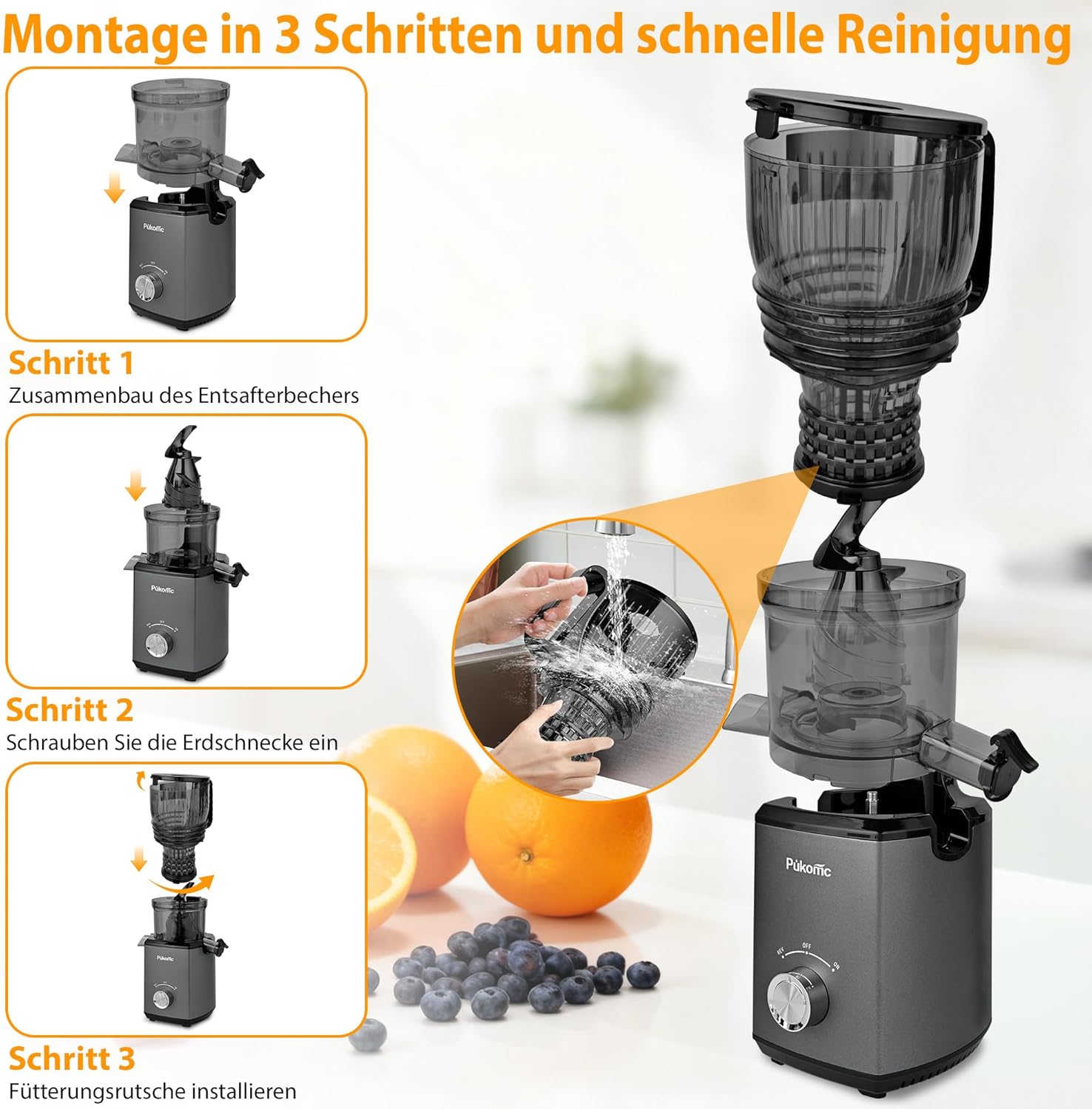 Pukomc Macchine per spremiagrumi a freddo, GRIGIO - immagine 4