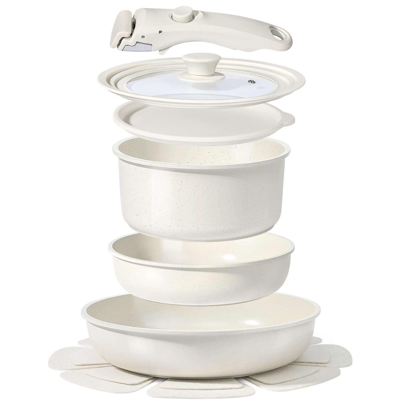 Set 8 Pentole e Padelle Antiaderenti con Manici Rimovibili