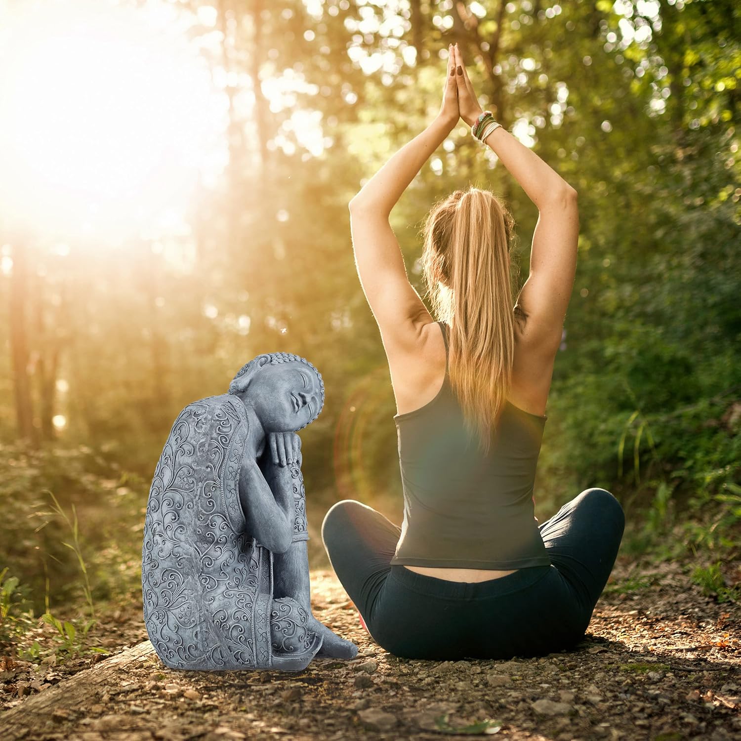 Relaxdays Statua Buddha con Testa Piegata XL 60cm - immagine 5