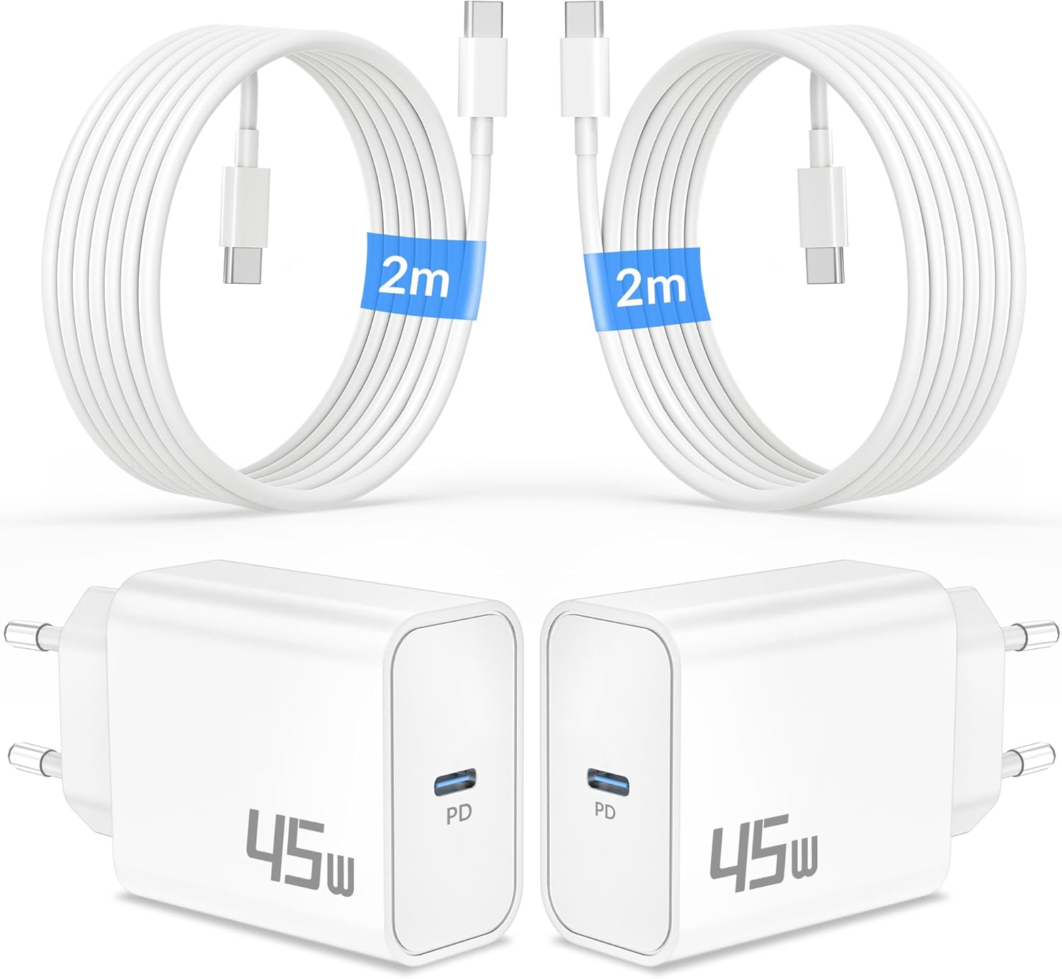 Caricatore USB C 45W per Samsung + Cavo 2M, 2 Pezzi Bianchi - immagine 1