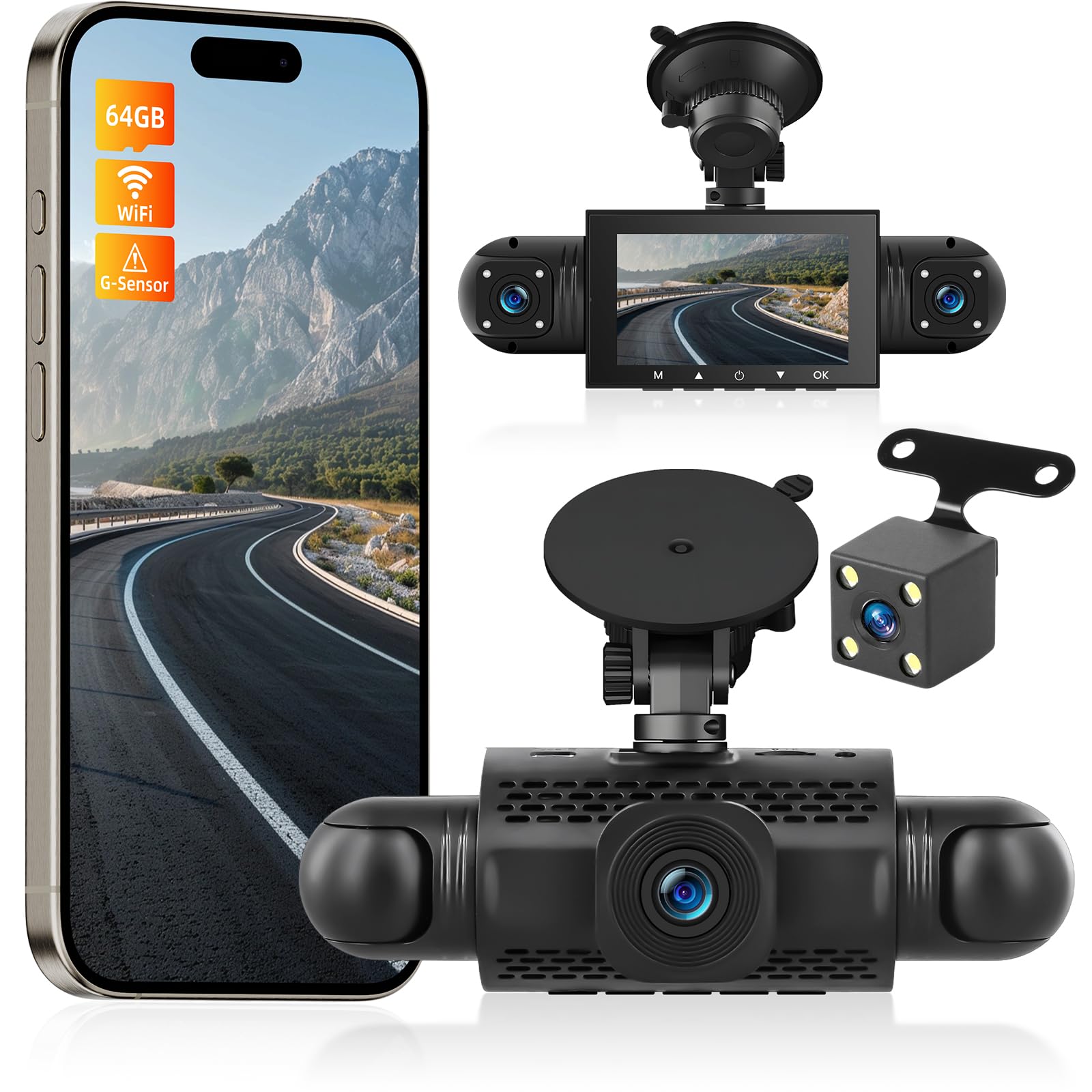 Nhopeew Dashcam 4 Canali 360° 1080P per Auto