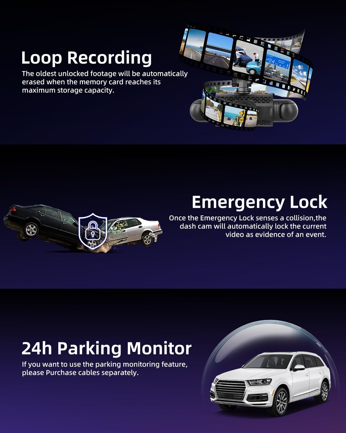 Nhopeew Dashcam 4 Canali 360° 1080P per Auto - immagine 4