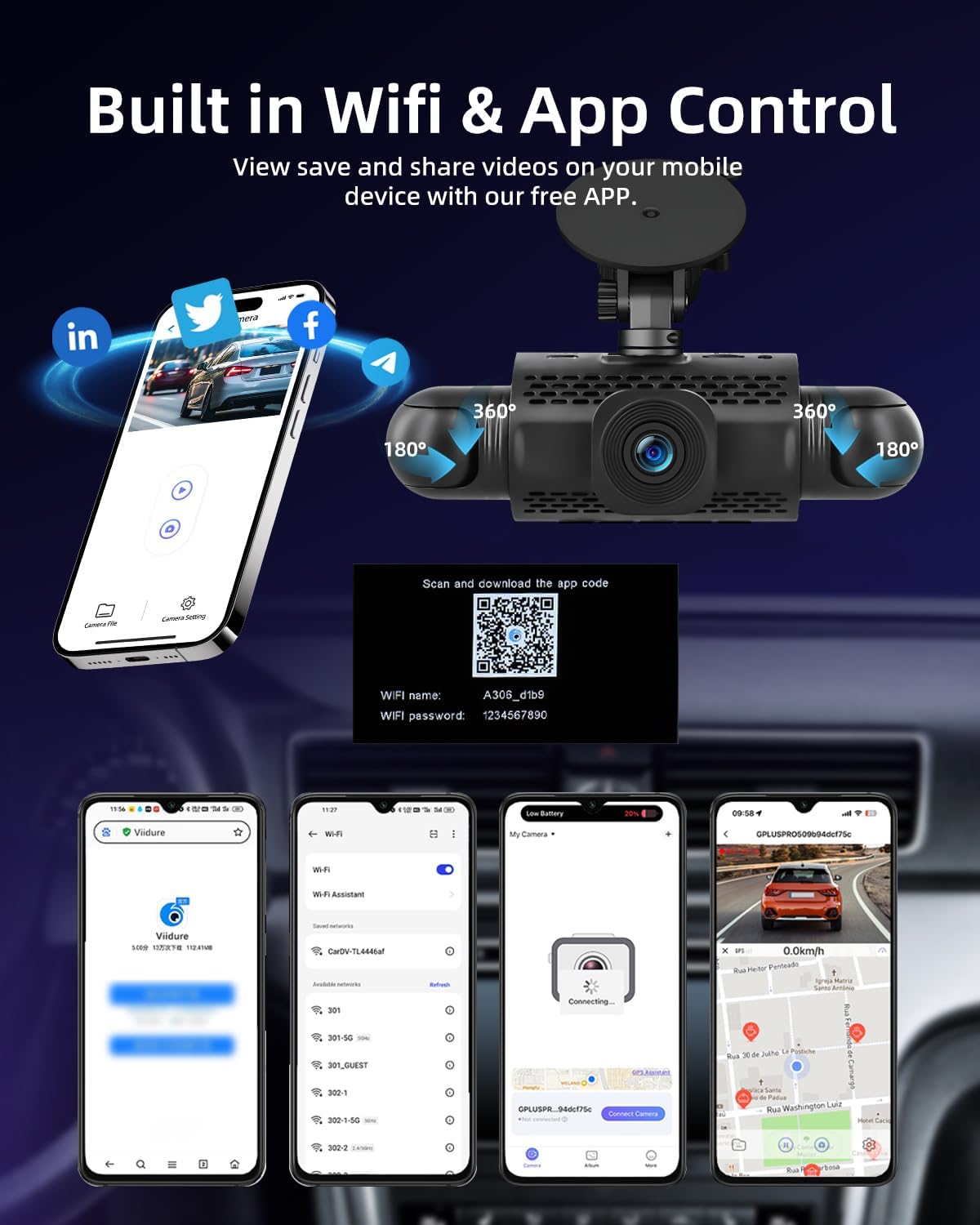 Nhopeew Dashcam 4 Canali 360° 1080P per Auto - immagine 6