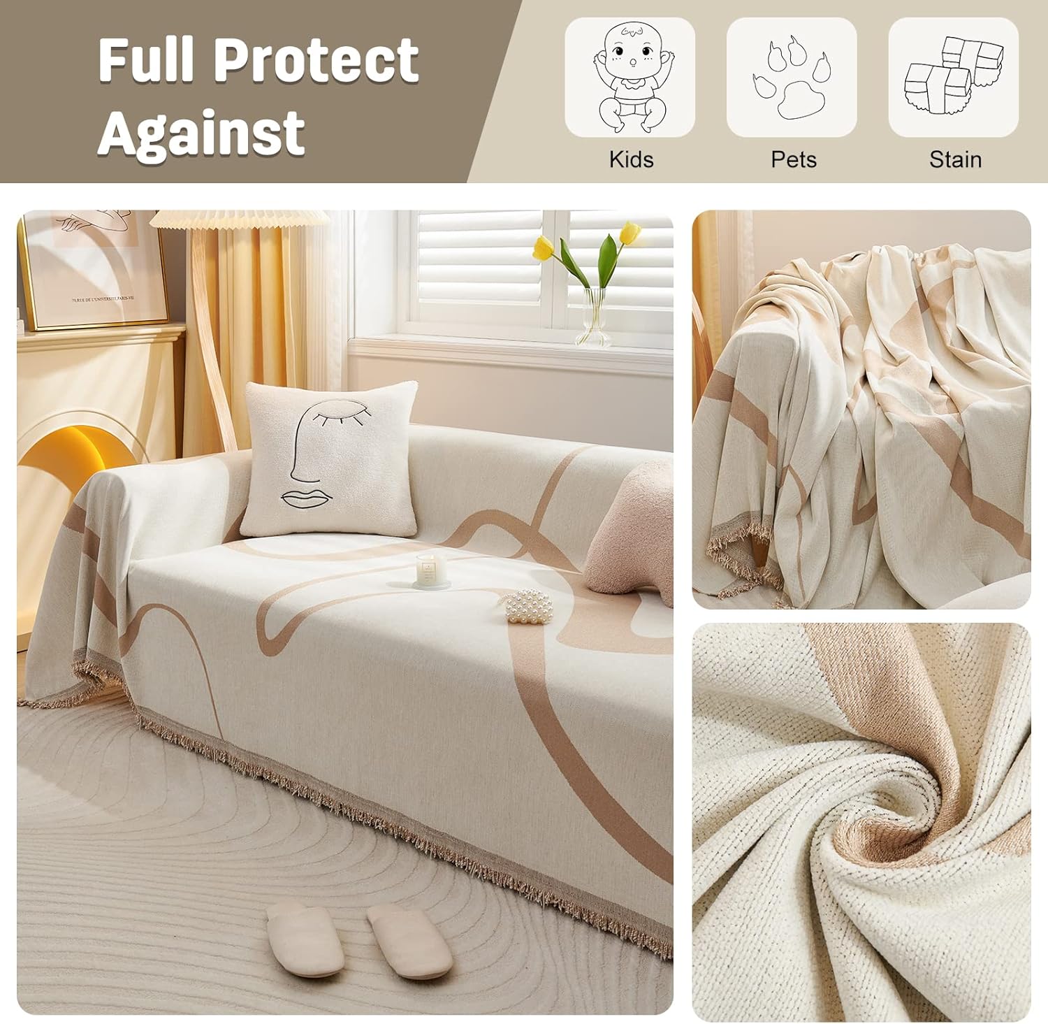 VanderHOME Copridivano Asciugamano Decorativo 180x340cm, Khaki