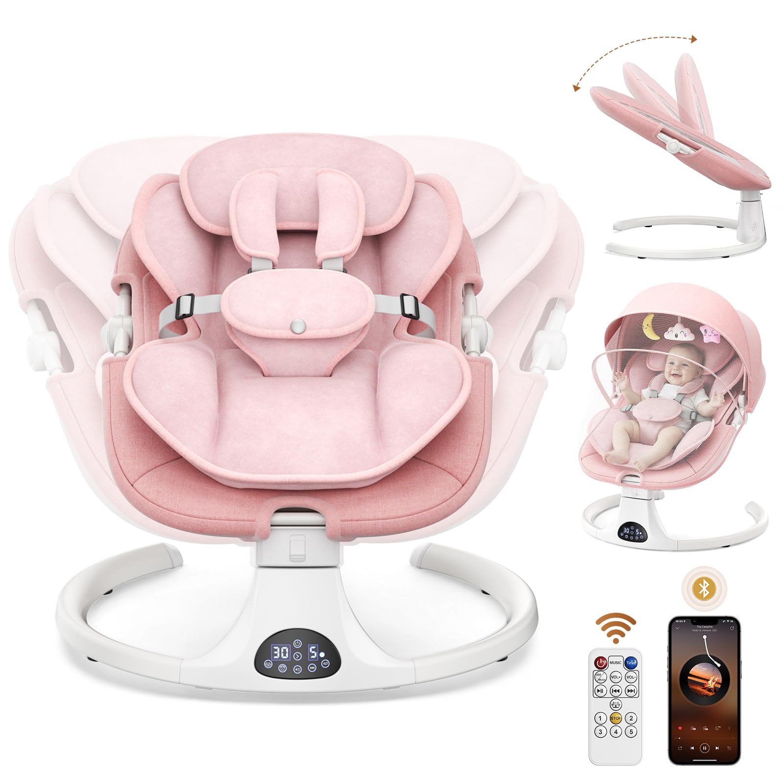 Bebe Electric - Lettino Elettrico con Imbracatura 5 Punti, Rosa