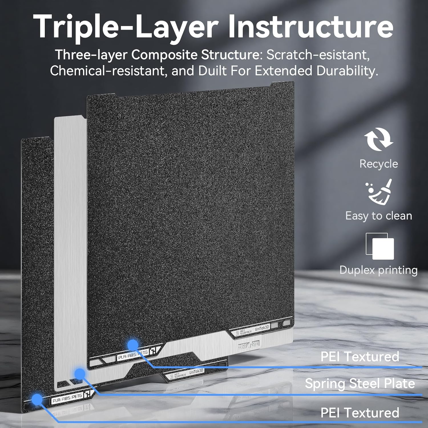 H2D PEI Build Plate 355x346mm Double Sided Textured - immagine 2